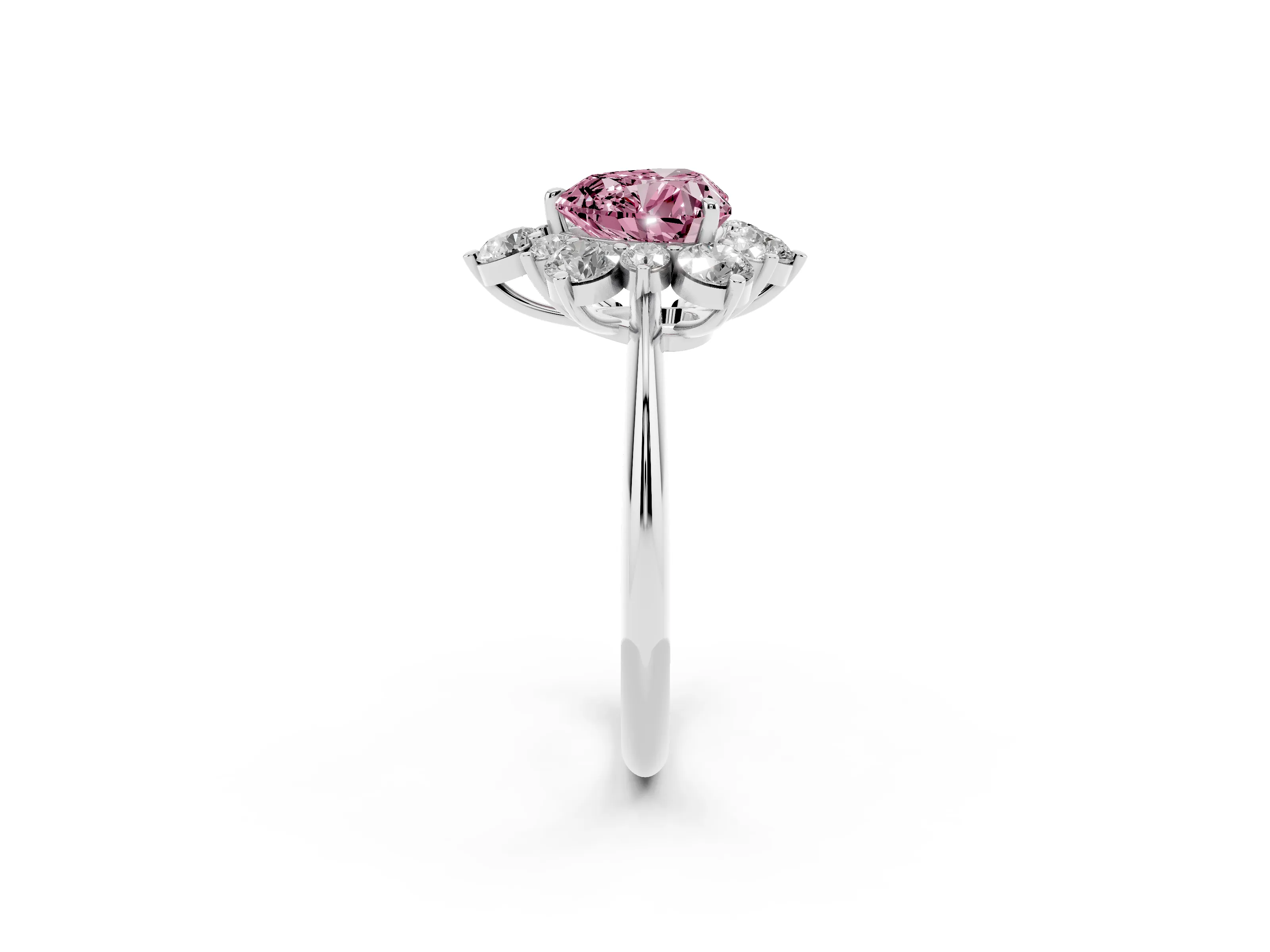 Fancy Pink Heart Cut Diamond Cluster Halo Ring Set in White gold with Solitaire Band and Prong Setting