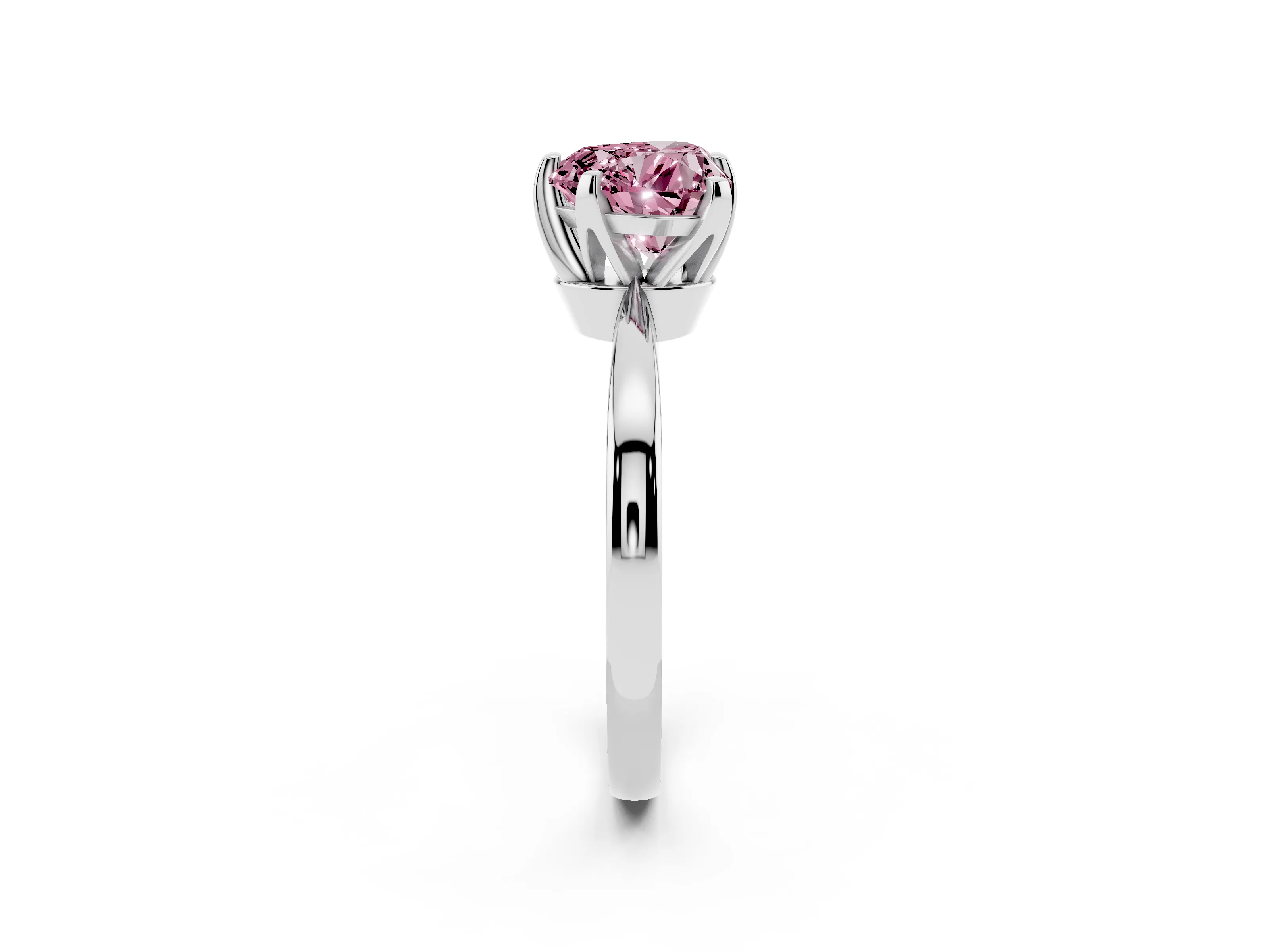 Fancy Pink Heart Cut Diamond Solitaire Engagement Ring Set in Platinum with Slim Tapered Solitaire Band