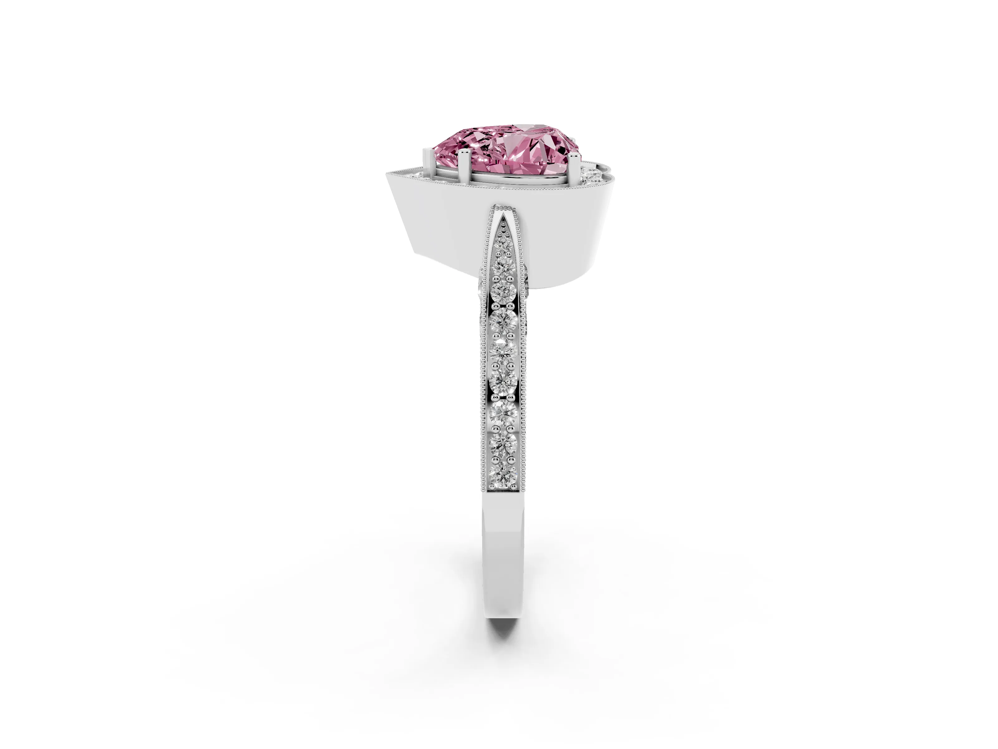 Fancy Pink Heart Cut Diamond Halo Engagement Ring Set in Platinum with Accent Split Shank Band