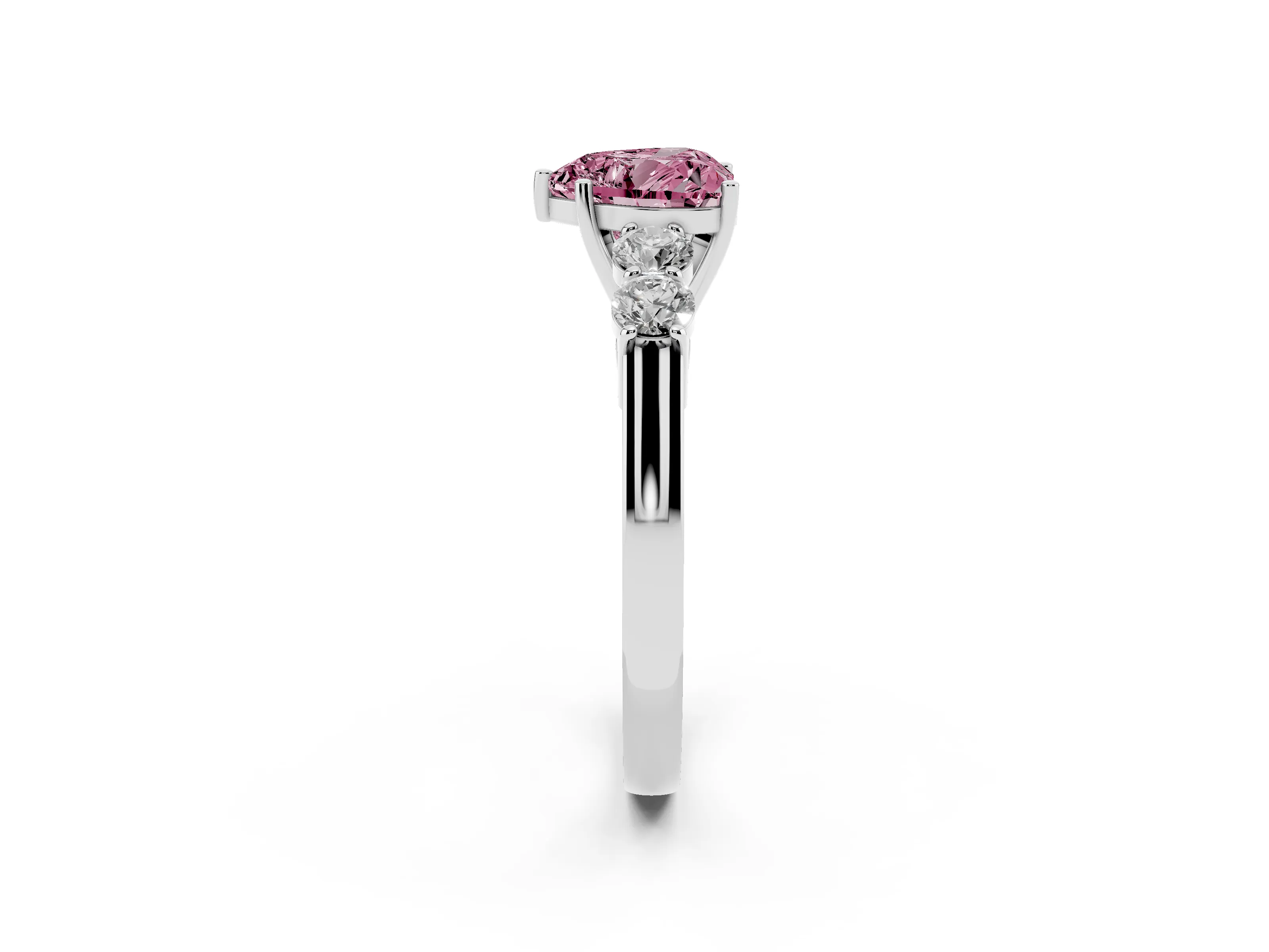 Fancy Pink Heart Cut Diamond Five-Stone Prong Set Band Ring Set in Platinum with Polished Band