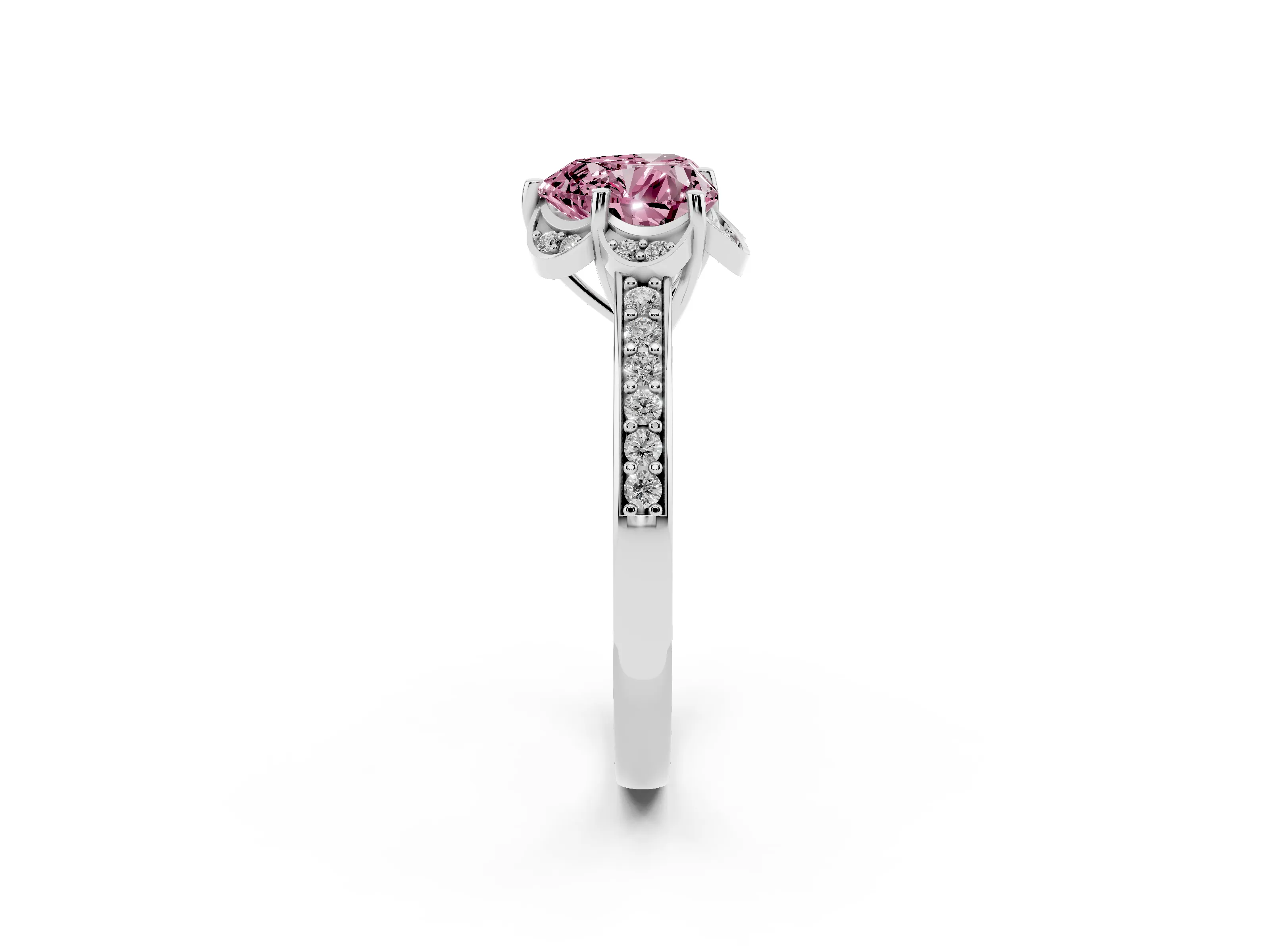 Fancy Pink Heart Cut Diamond Halo Ring Set in Platinum with Channel Set Band and Prong Setting