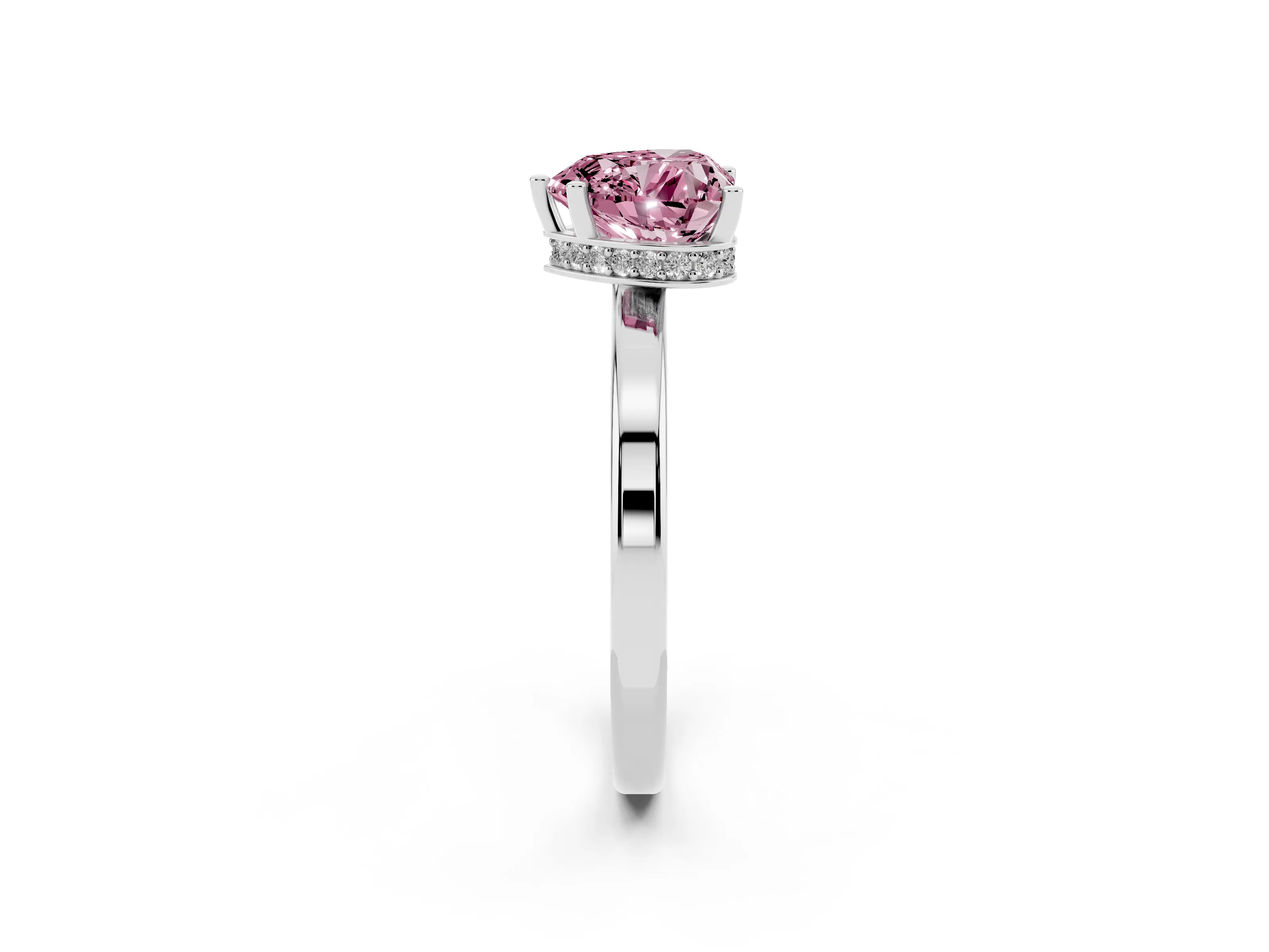 Fancy Pink Heart Cut Diamond Solitaire Engagement Ring Set in Platinum with Prong Setting on a Plain Band