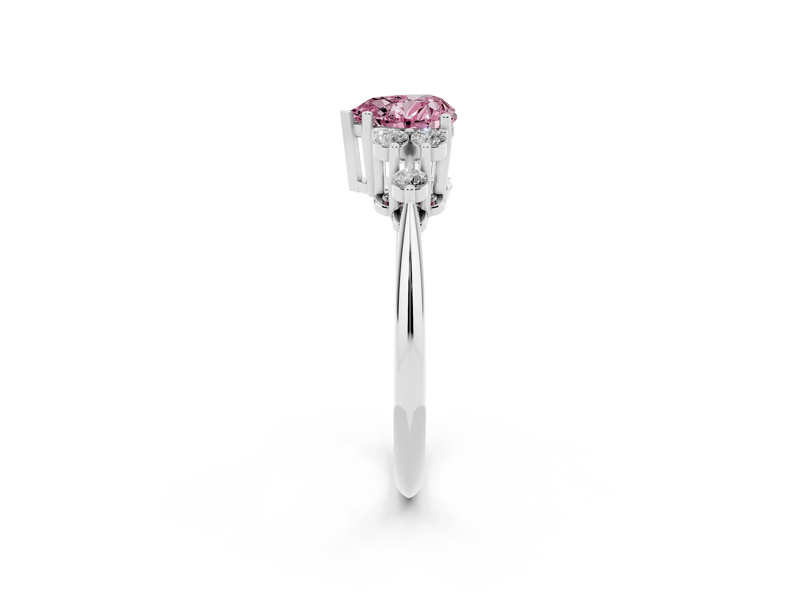 Fancy Pink Heart Cut Diamond Cluster Ring Set in Silver with Plain Band and Prong Setting