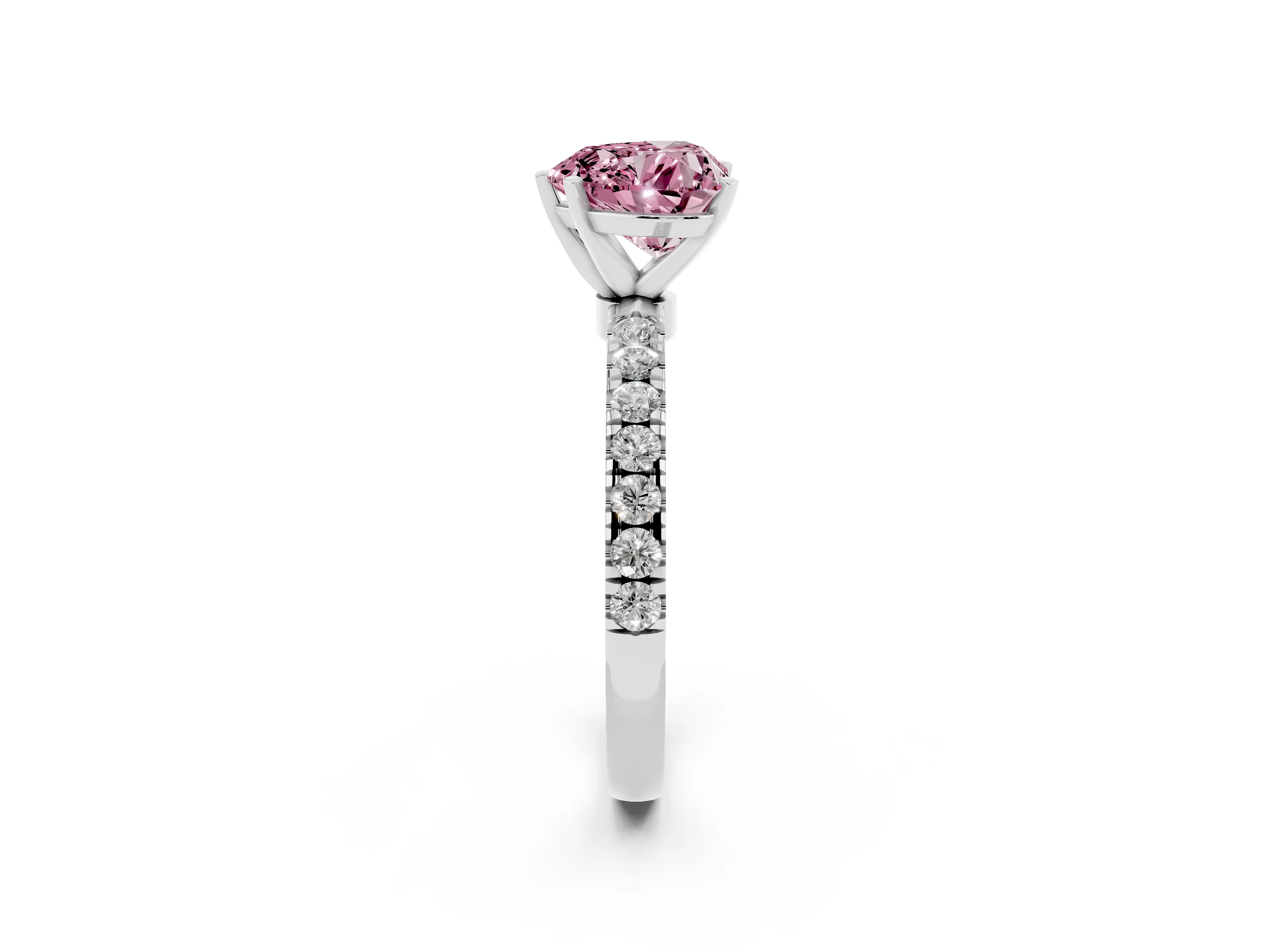 Fancy Pink Heart Cut Diamond Solitaire Ring Set in Silver with Pavé Accents and Prong Setting