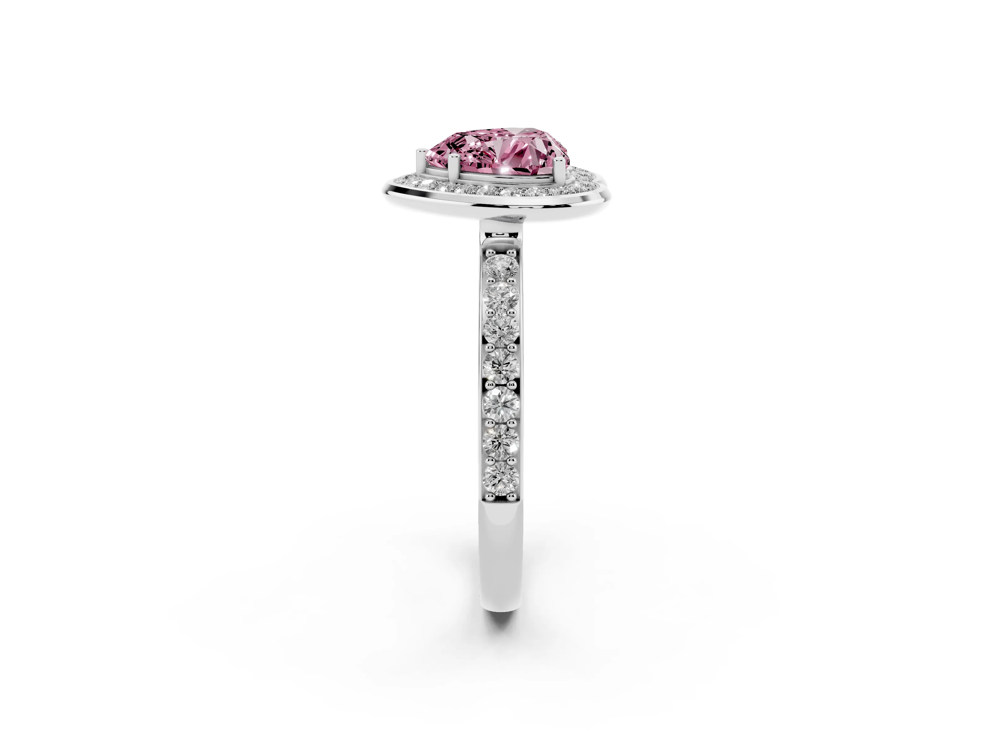 Fancy Pink Heart Cut Diamond Halo Ring Set in Silver with Bezel Frame and Pavé Band