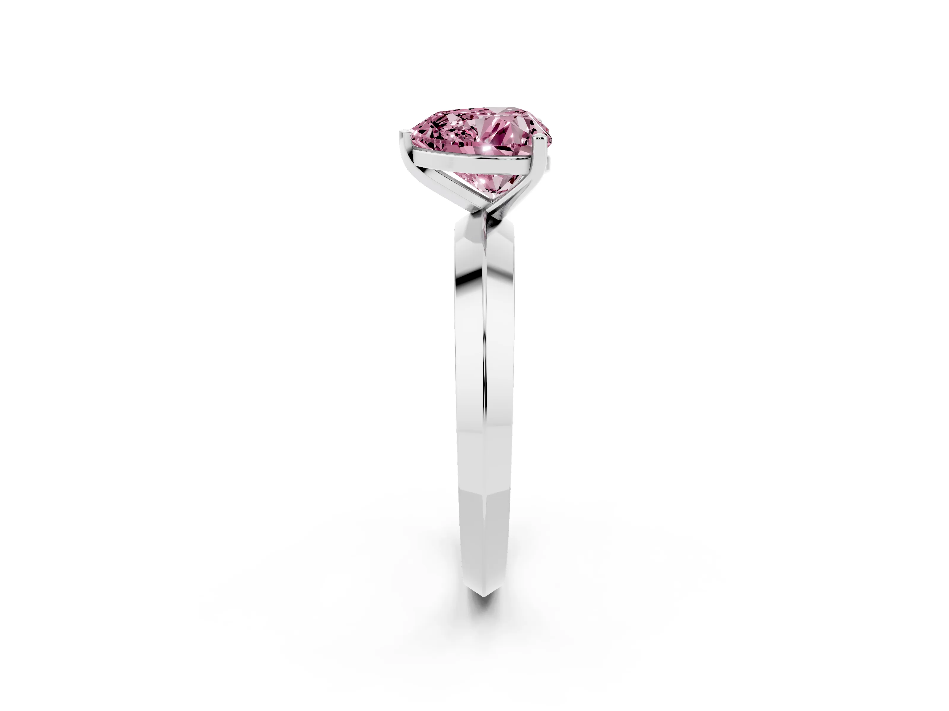 Fancy Pink Heart Cut Diamond Solitaire Engagement Ring Set in Silver with Flat Band and Prong Setting