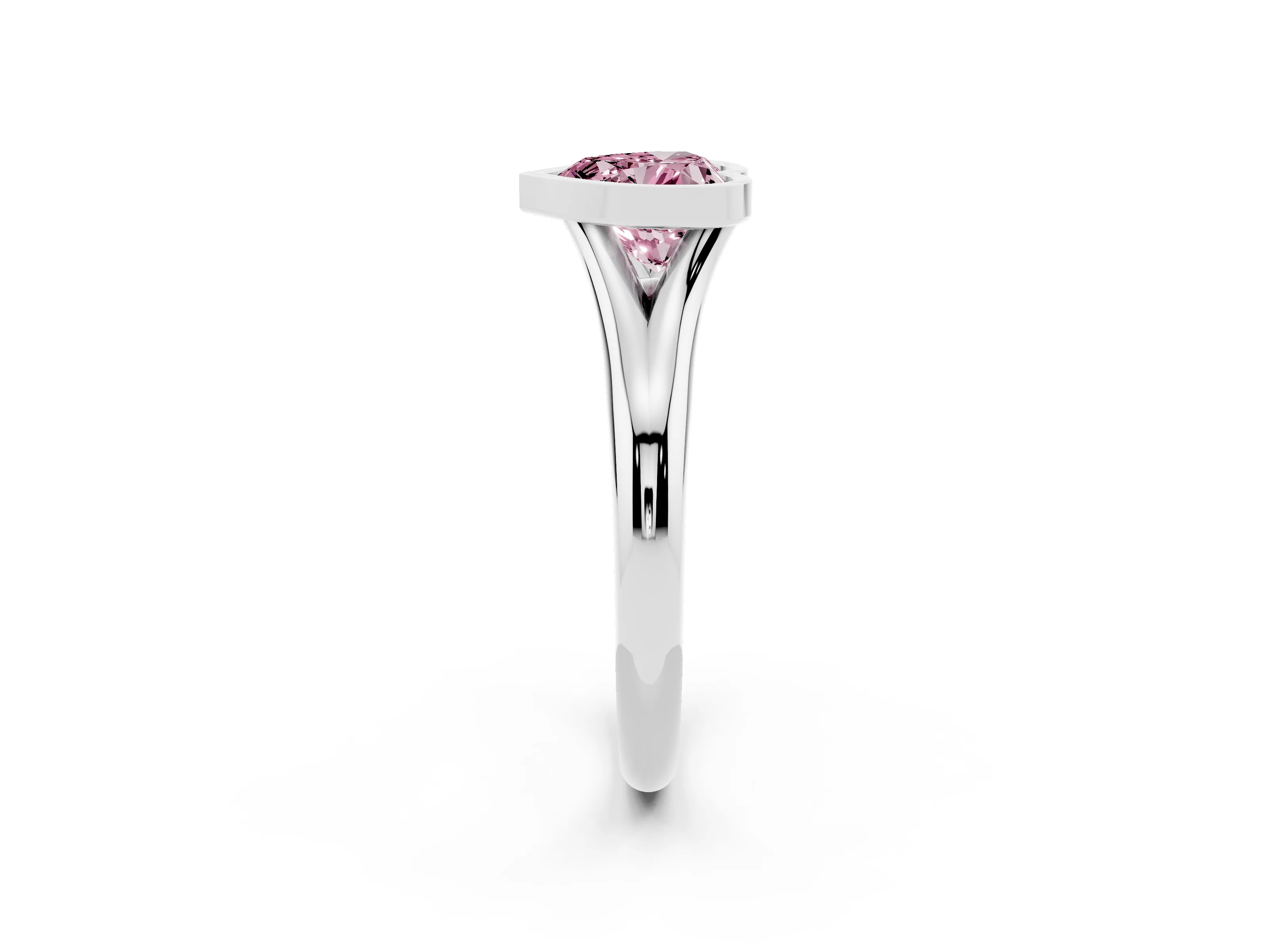 Fancy Pink Bezel Set Heart Cut Diamond Solitaire Ring Set in White gold with Smooth Band