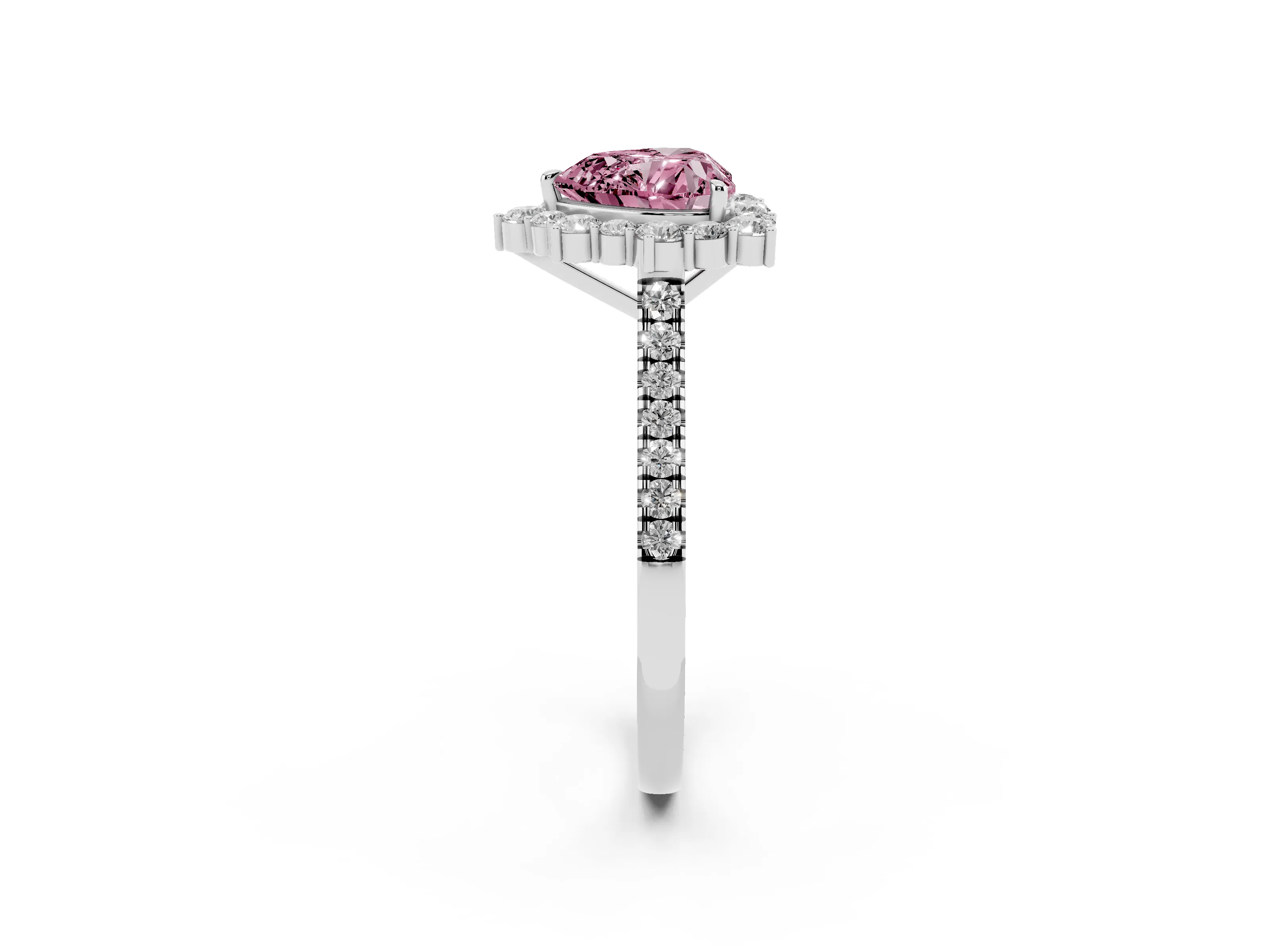 Fancy Pink Heart Cut Diamond Halo Ring Set in Silver with Pavé Band and Prong Setting