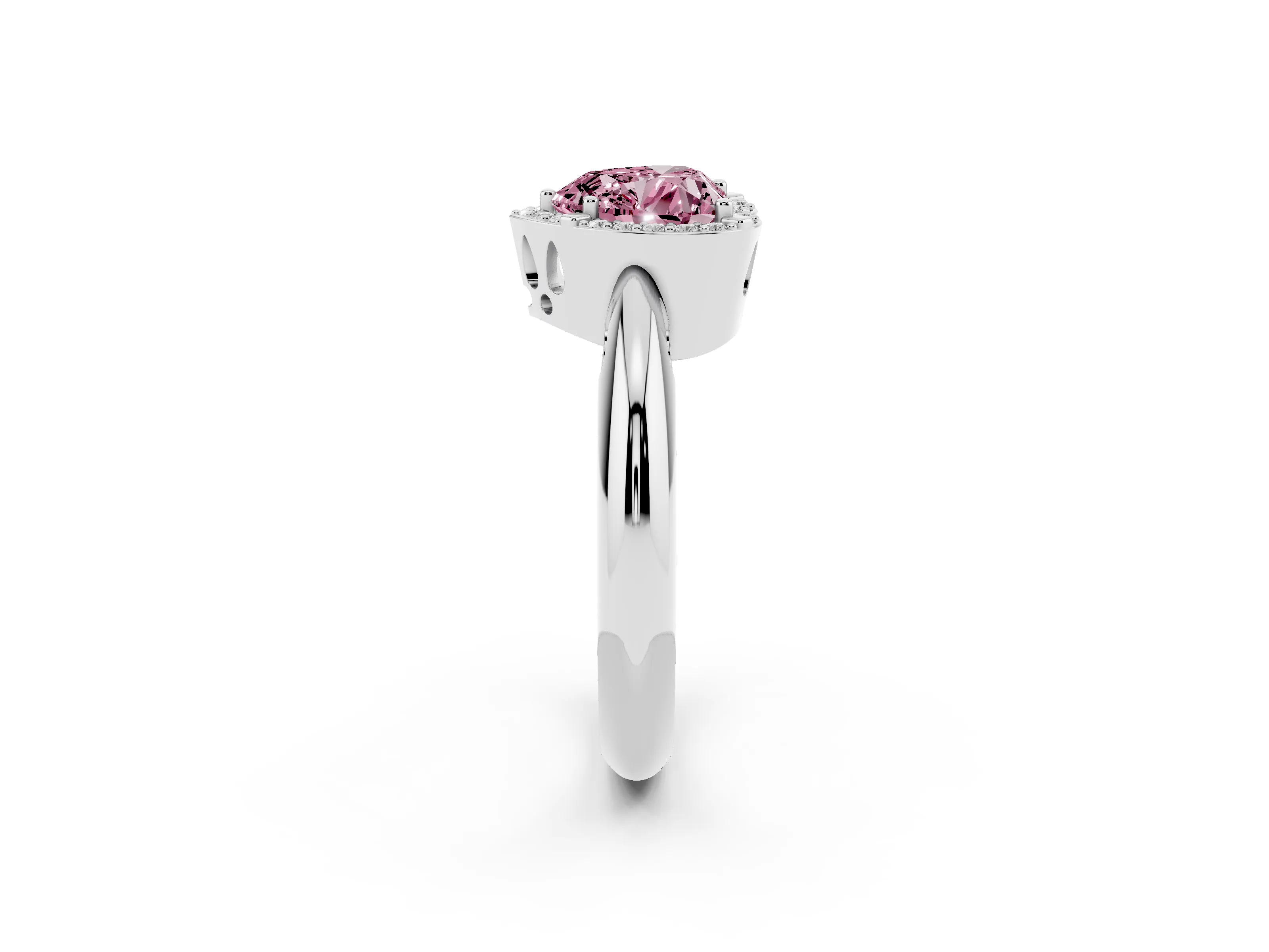 Fancy Pink Heart Cut Diamond Halo Engagement Ring Set in Silver with Plain Split Shank and Prong Setting
