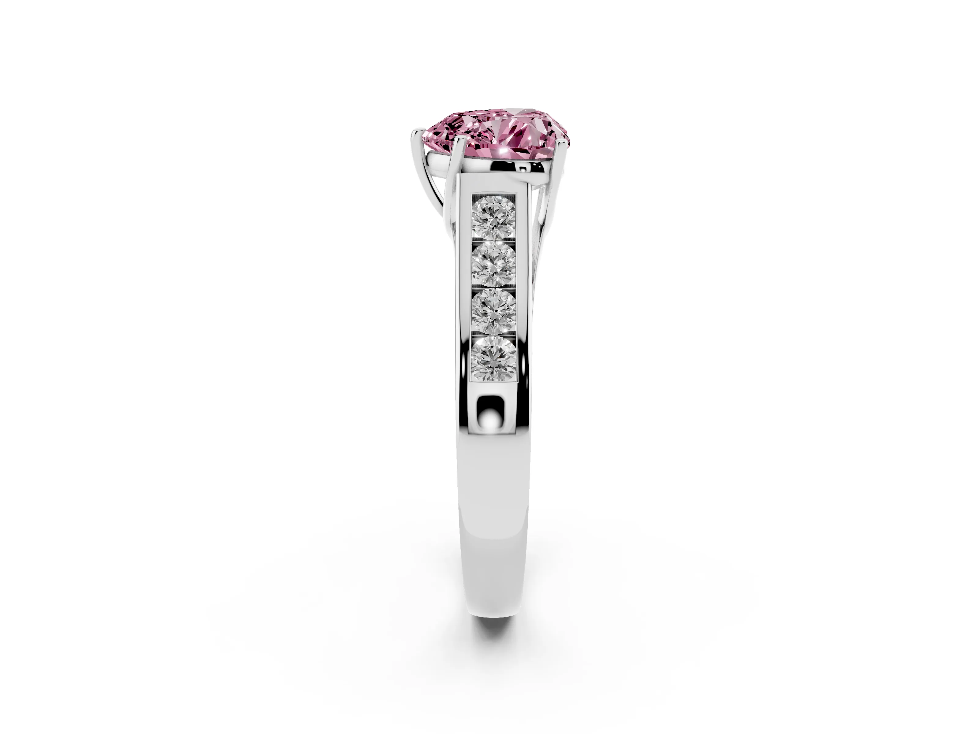 Fancy Pink Heart Cut Diamond Solitaire Channel-Set Engagement Ring Set in Silver with Prong Setting