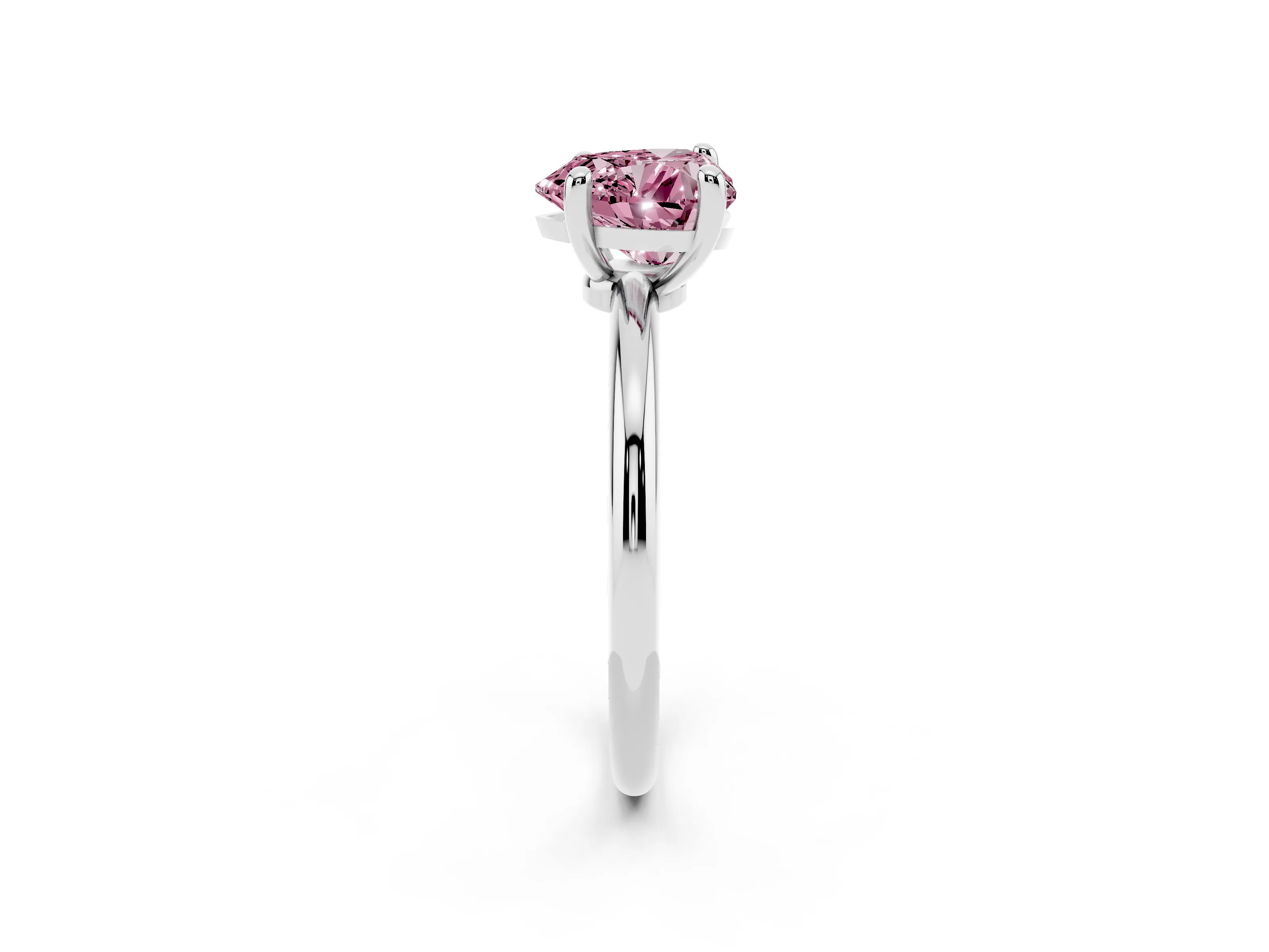 Fancy Pink Heart Cut Diamond Solitaire Ring Set in Platinum with Secure Prong Setting on a Classic Band