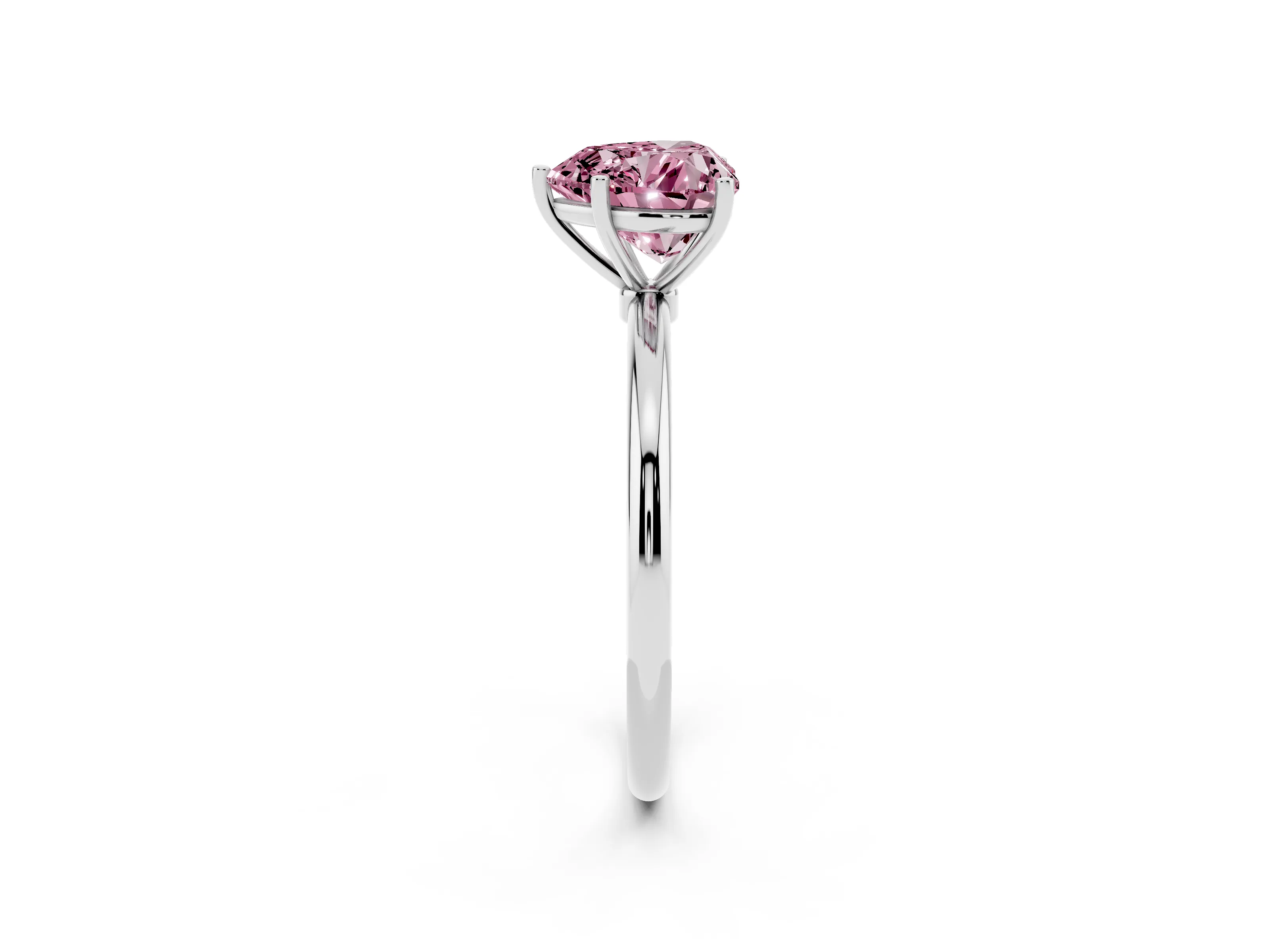 Fancy Pink Heart Cut Diamond Solitaire Engagement Ring Set in Platinum with Thin Band and Prong Setting