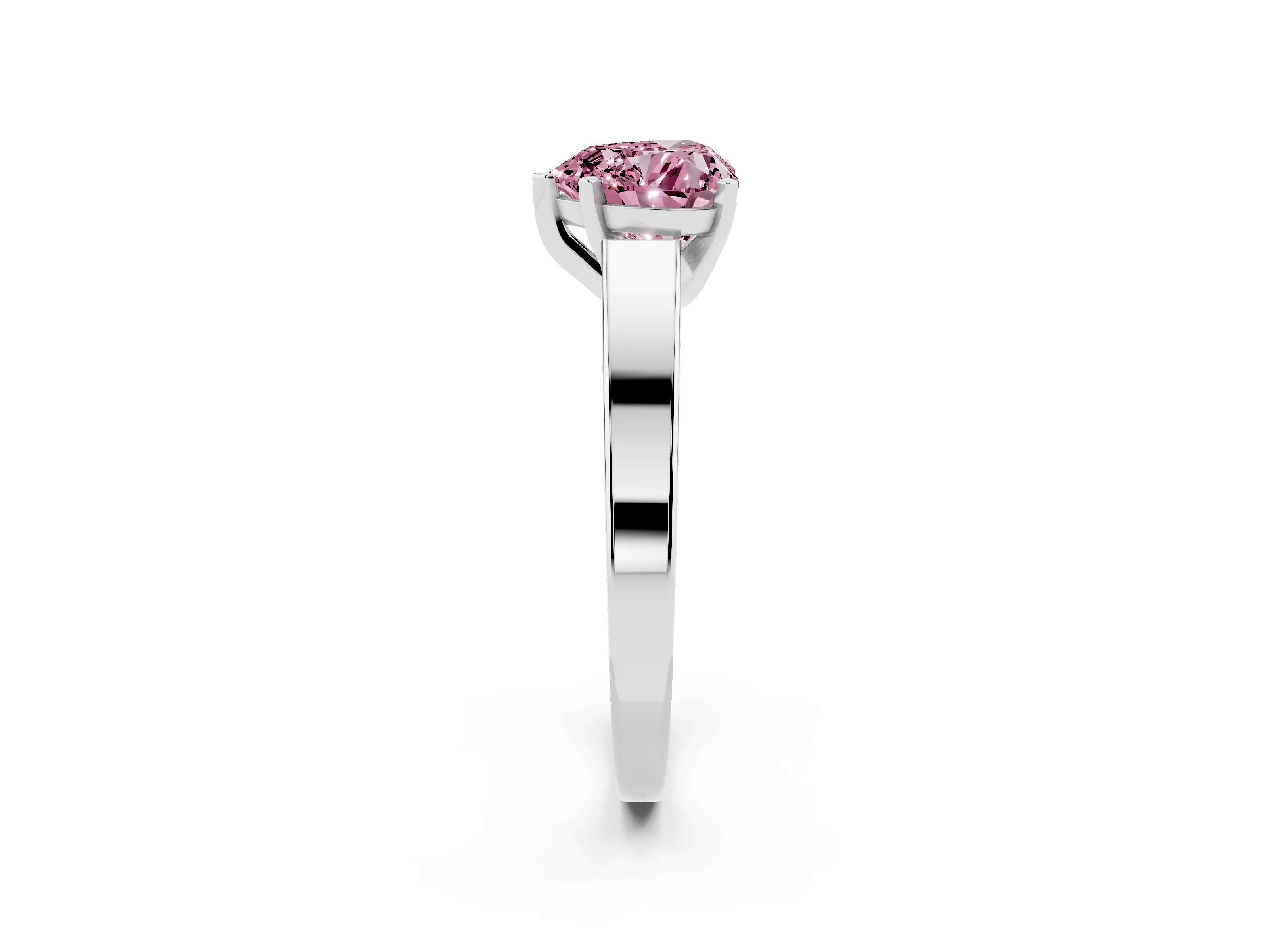Fancy Pink Heart Cut Diamond Solitaire Engagement Ring Set in White gold with Prong Setting and Tapered Band