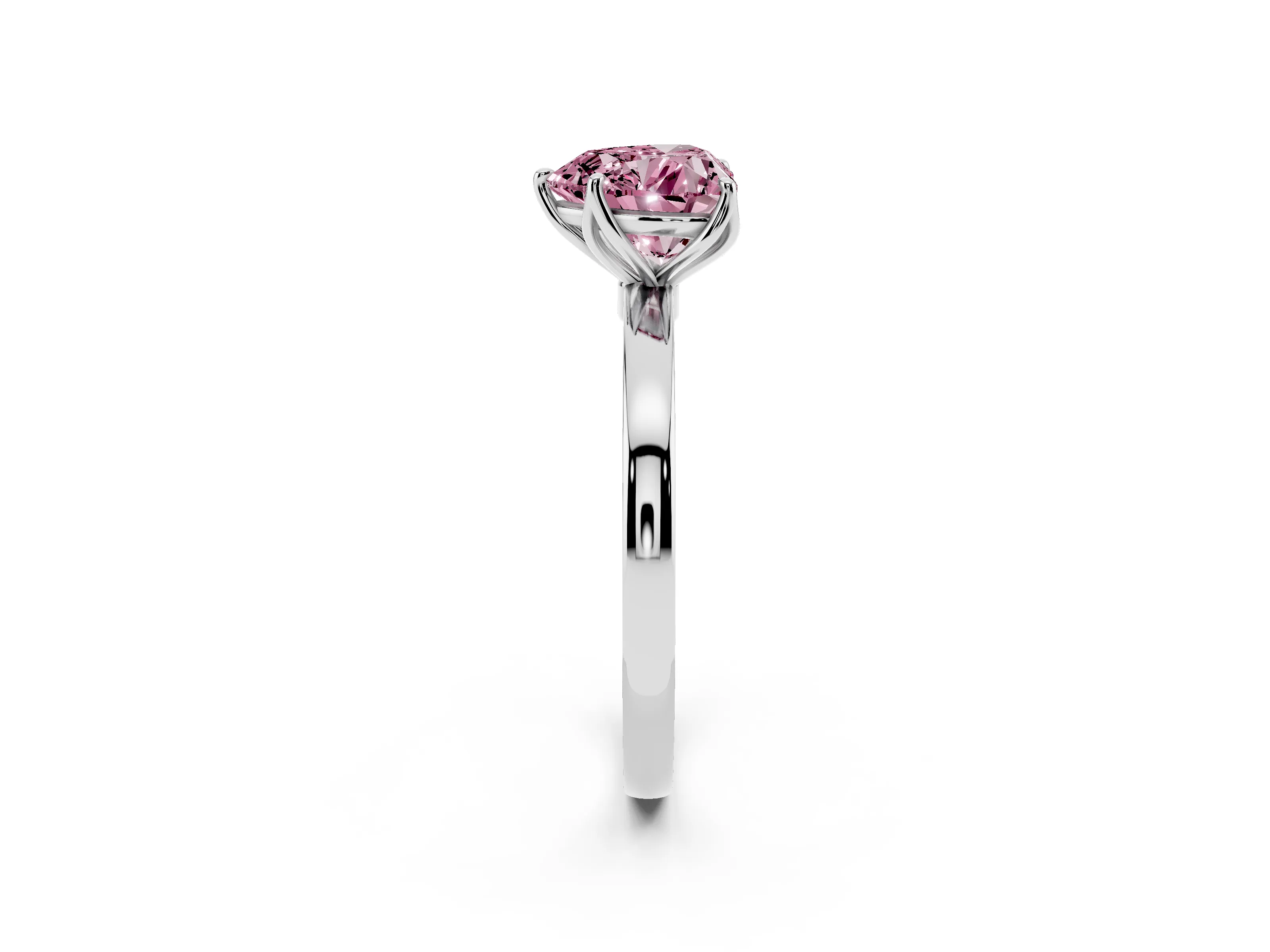 Fancy Pink Heart Cut Diamond Solitaire Ring Set in White gold with Prong Setting and Thin Polished Band