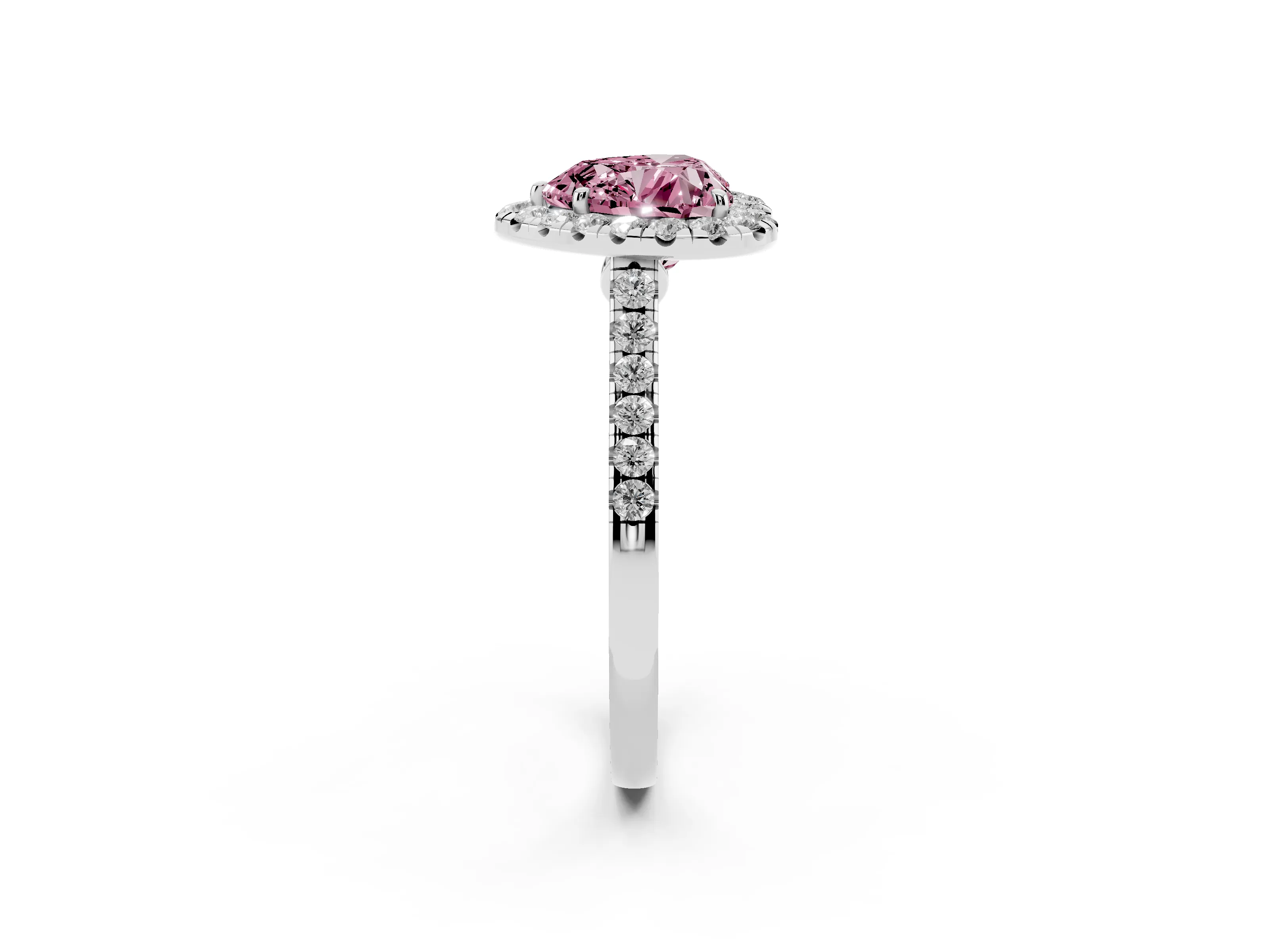 Fancy Pink Heart Cut Diamond Halo Pavé Engagement Ring Set in Platinum with Prong Setting