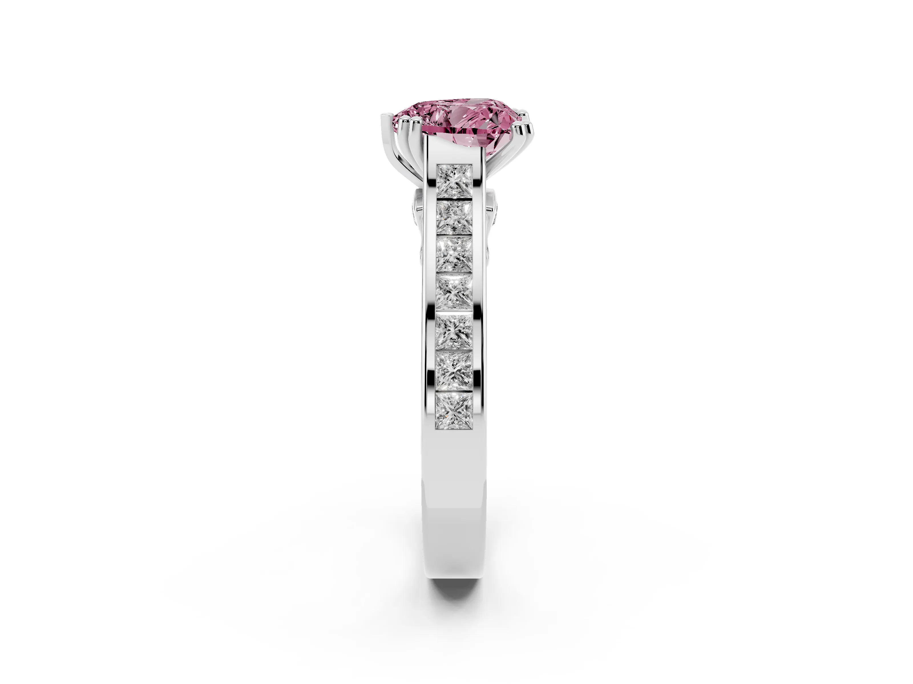 Fancy Pink Heart Cut Diamond Channel Set Solitaire Engagement Ring Set in Platinum with Prong Setting