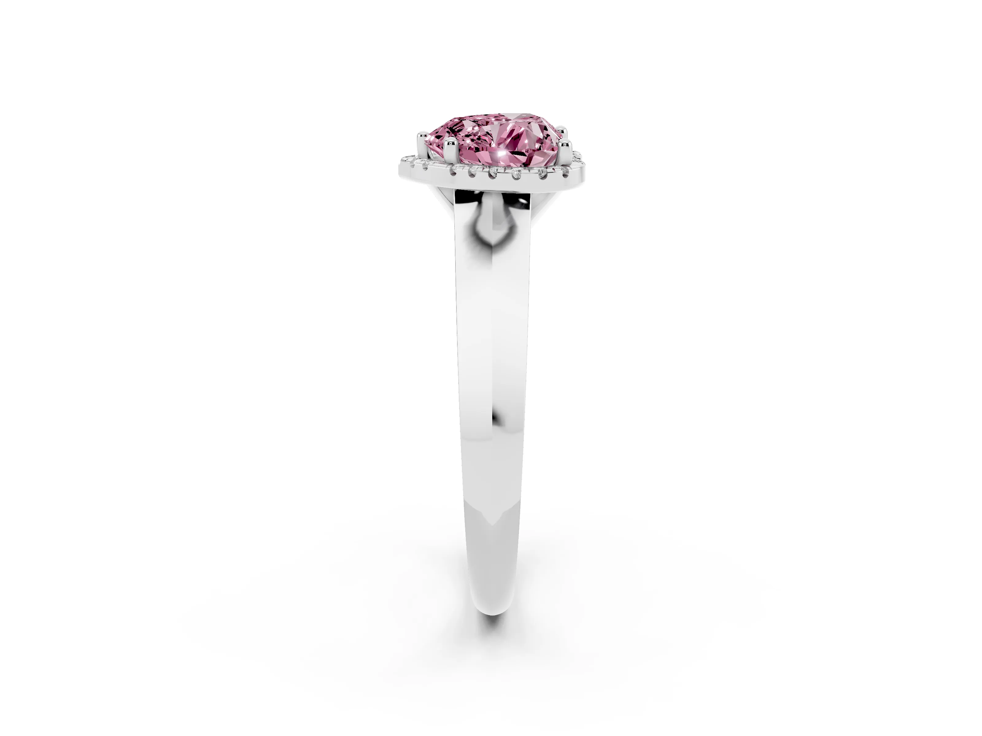Fancy Pink Heart Cut Diamond Halo Ring Set in White gold with Cathedral Band and Prong Setting