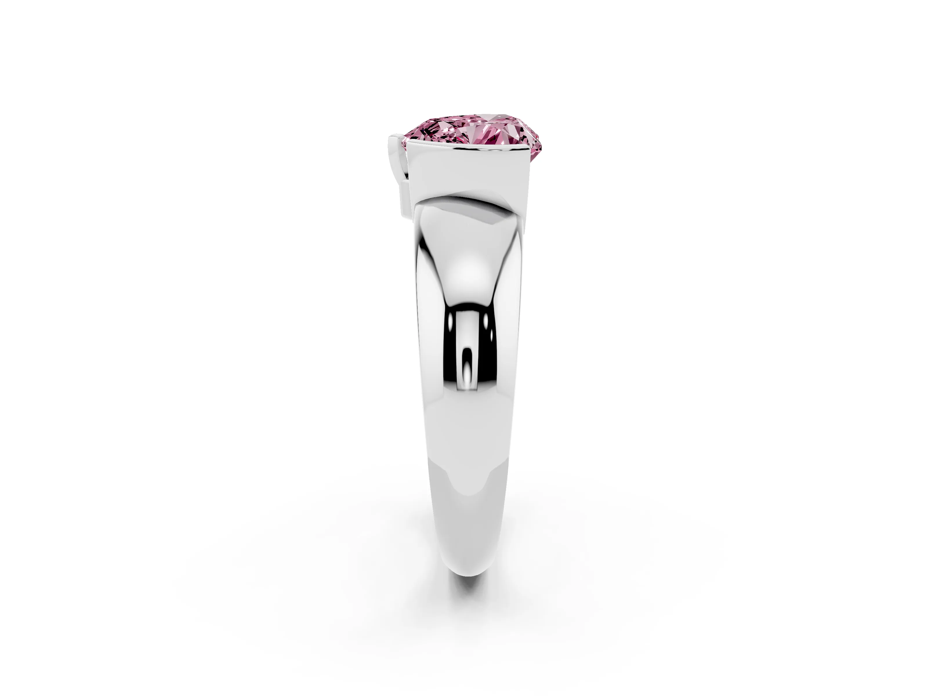 Fancy Pink Heart Cut Diamond Solitaire Tension Set Ring Set in White gold with Wide Band