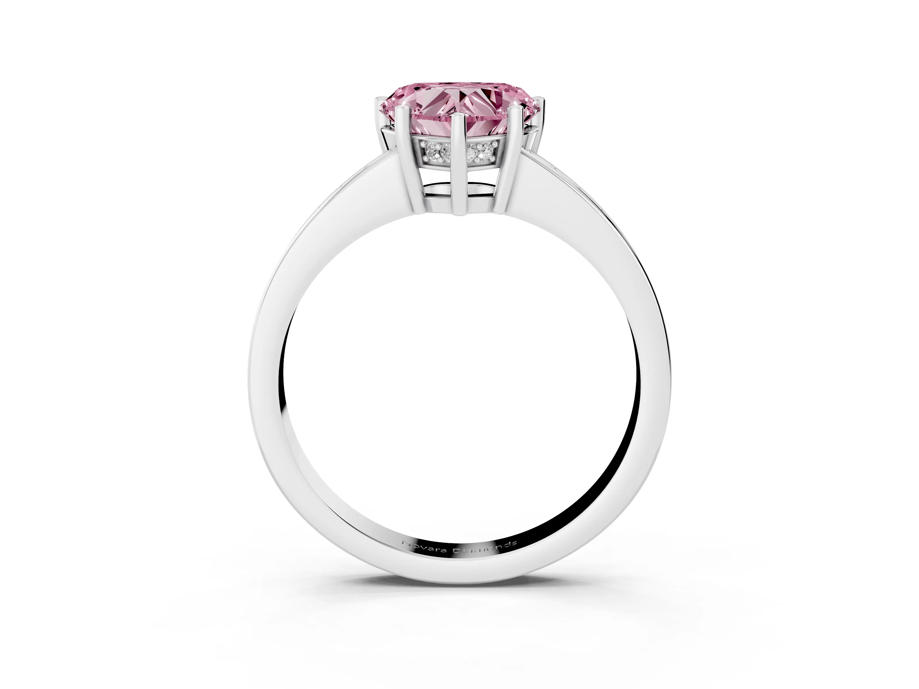 Fancy Pink Heart Cut Diamond Pavé Band Prong Set Solitaire Ring Set in Silver