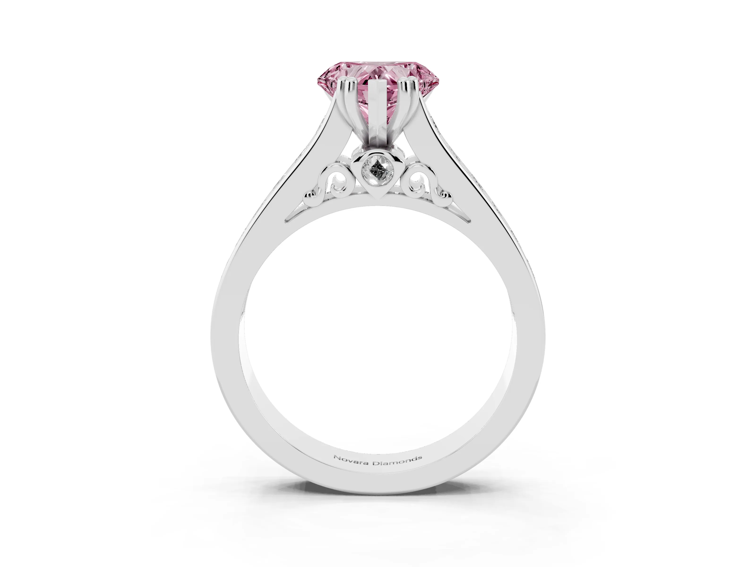 Fancy Pink Heart Cut Diamond Channel Set Solitaire Engagement Ring Set in Platinum with Prong Setting