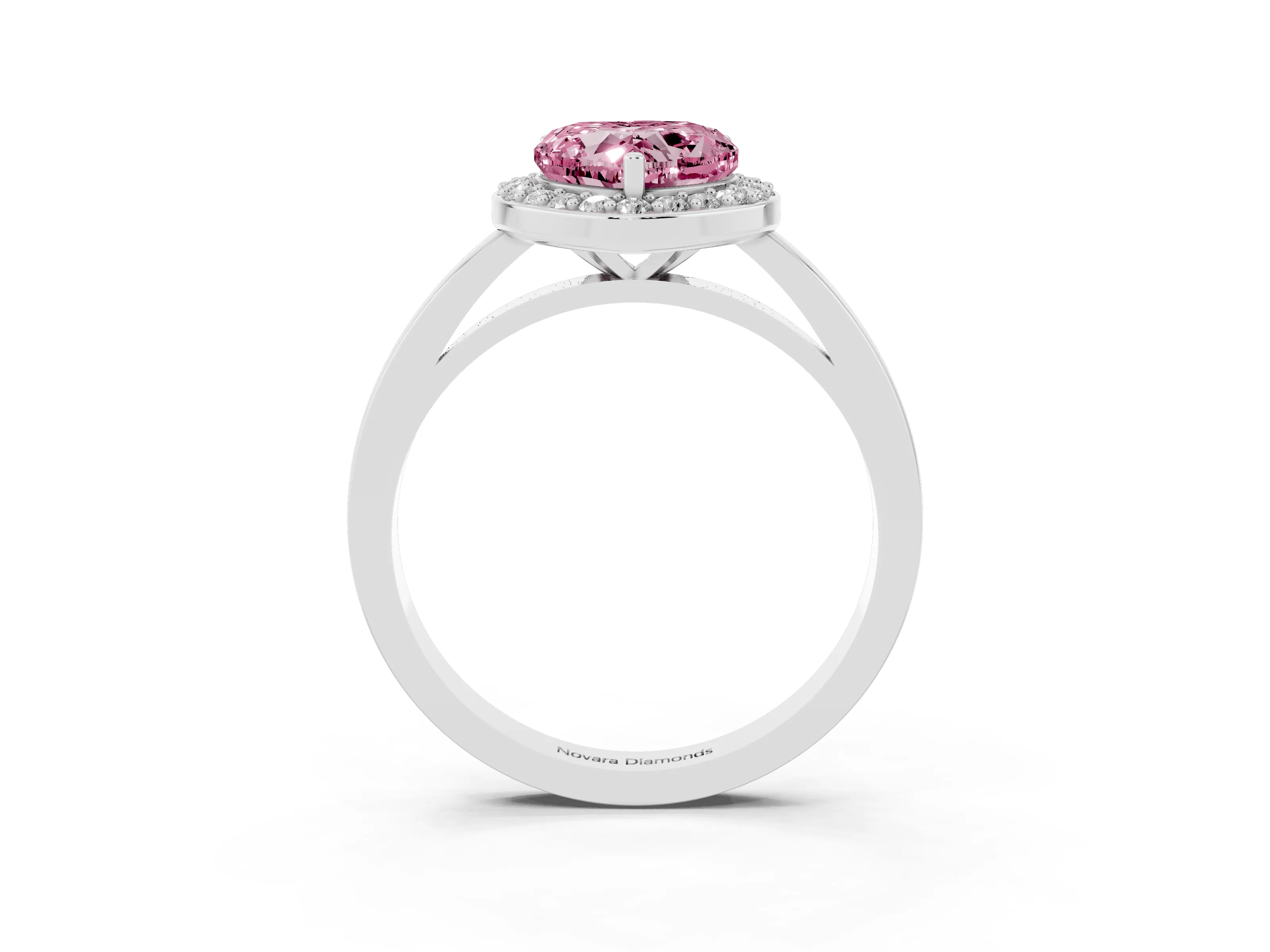 Fancy Pink Heart Cut Diamond Halo Ring Set in White gold with Solitaire Band and Prong Setting