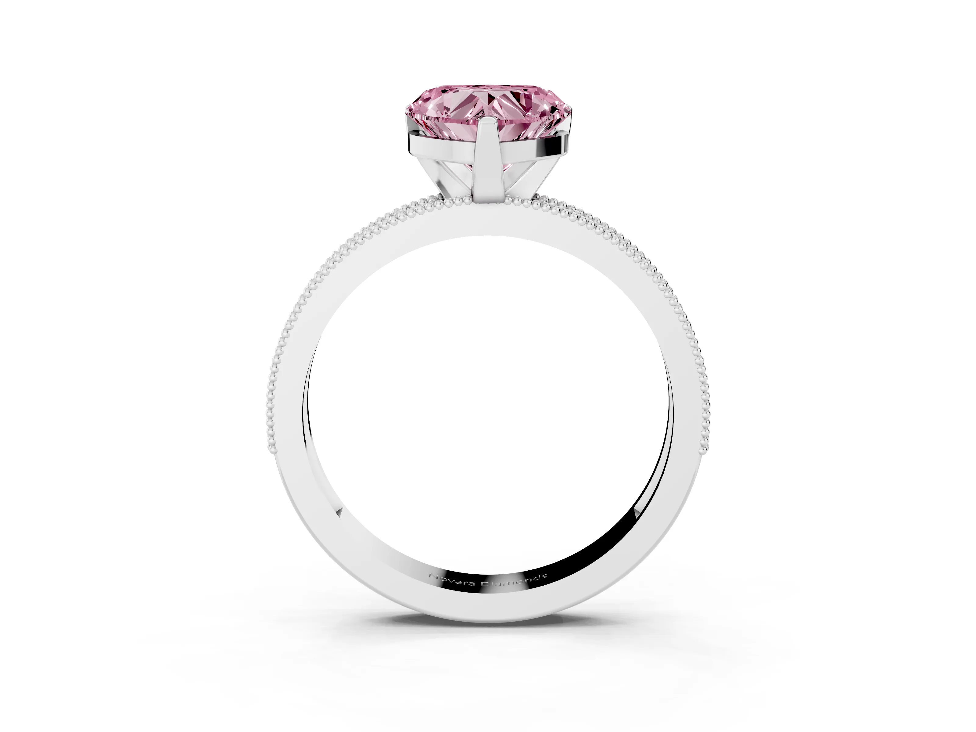 Fancy Pink Heart Cut Diamond Milgrain Pavé Engagement Ring Set in Silver with Prong Setting