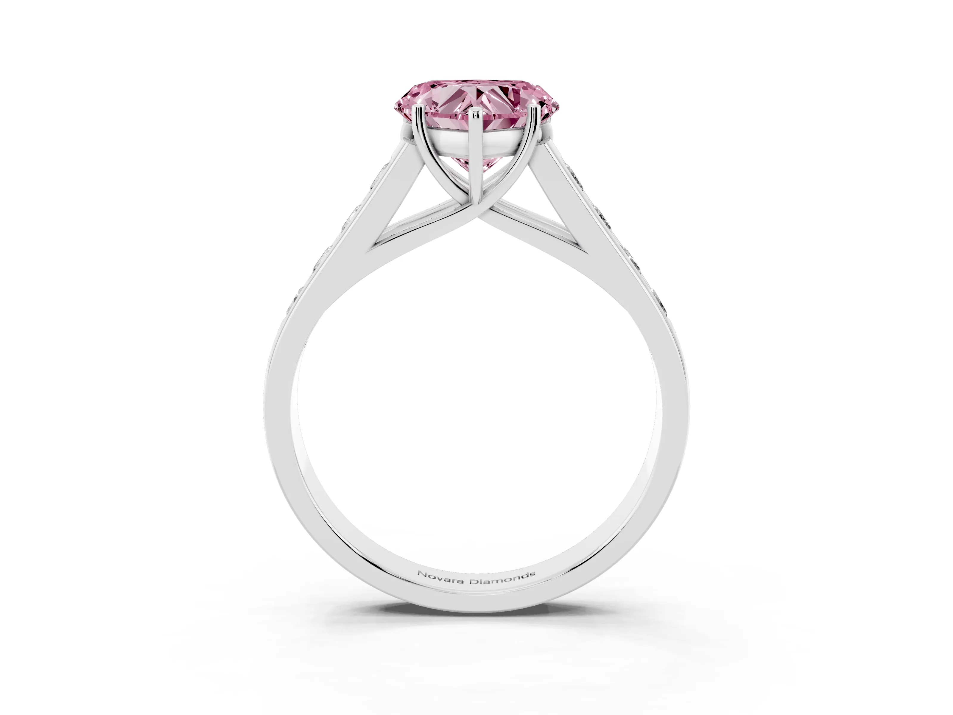 Fancy Pink Heart Cut Diamond Solitaire Channel-Set Engagement Ring Set in Silver with Prong Setting