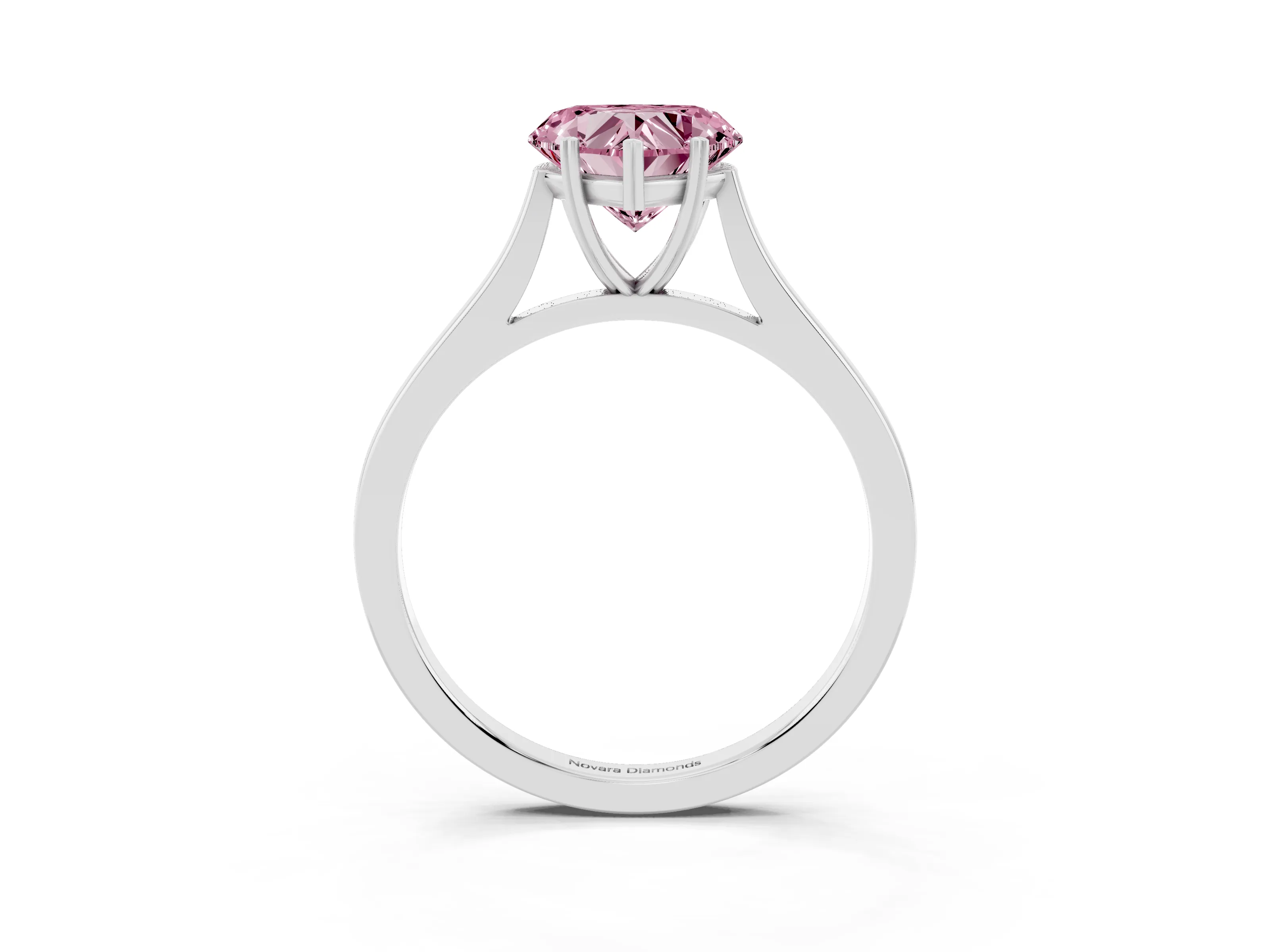 Fancy Pink Heart Cut Diamond Solitaire Heart Prong Engagement Ring Set in White gold with Tapered Band