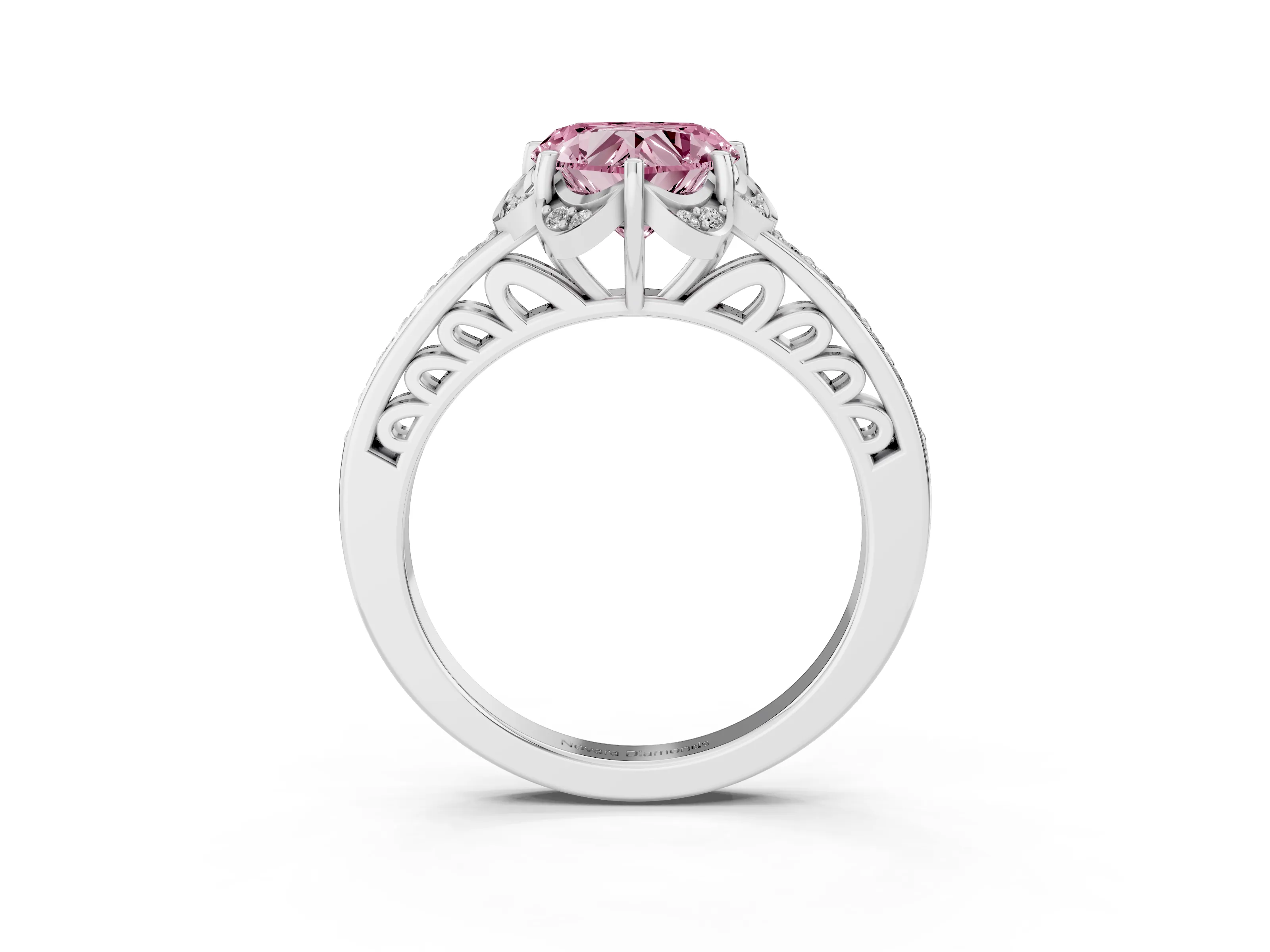 Fancy Pink Heart Cut Diamond Halo Ring Set in Platinum with Channel Set Band and Prong Setting