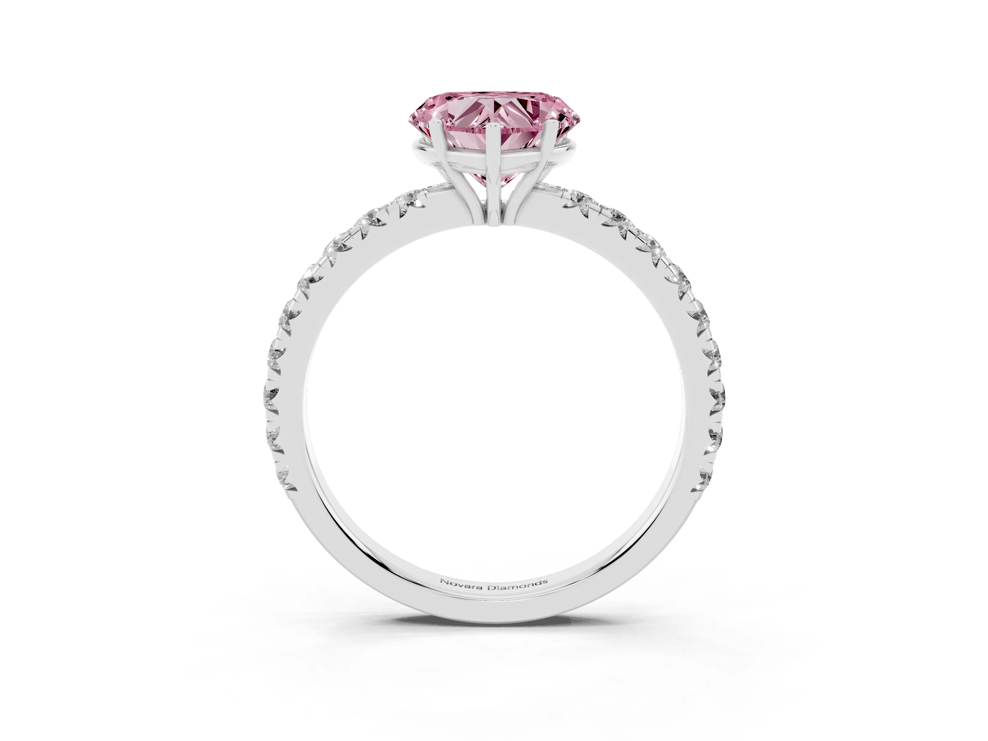 Fancy Pink Heart Cut Diamond Pavé Solitaire Engagement Ring Set in White gold with Prong Setting