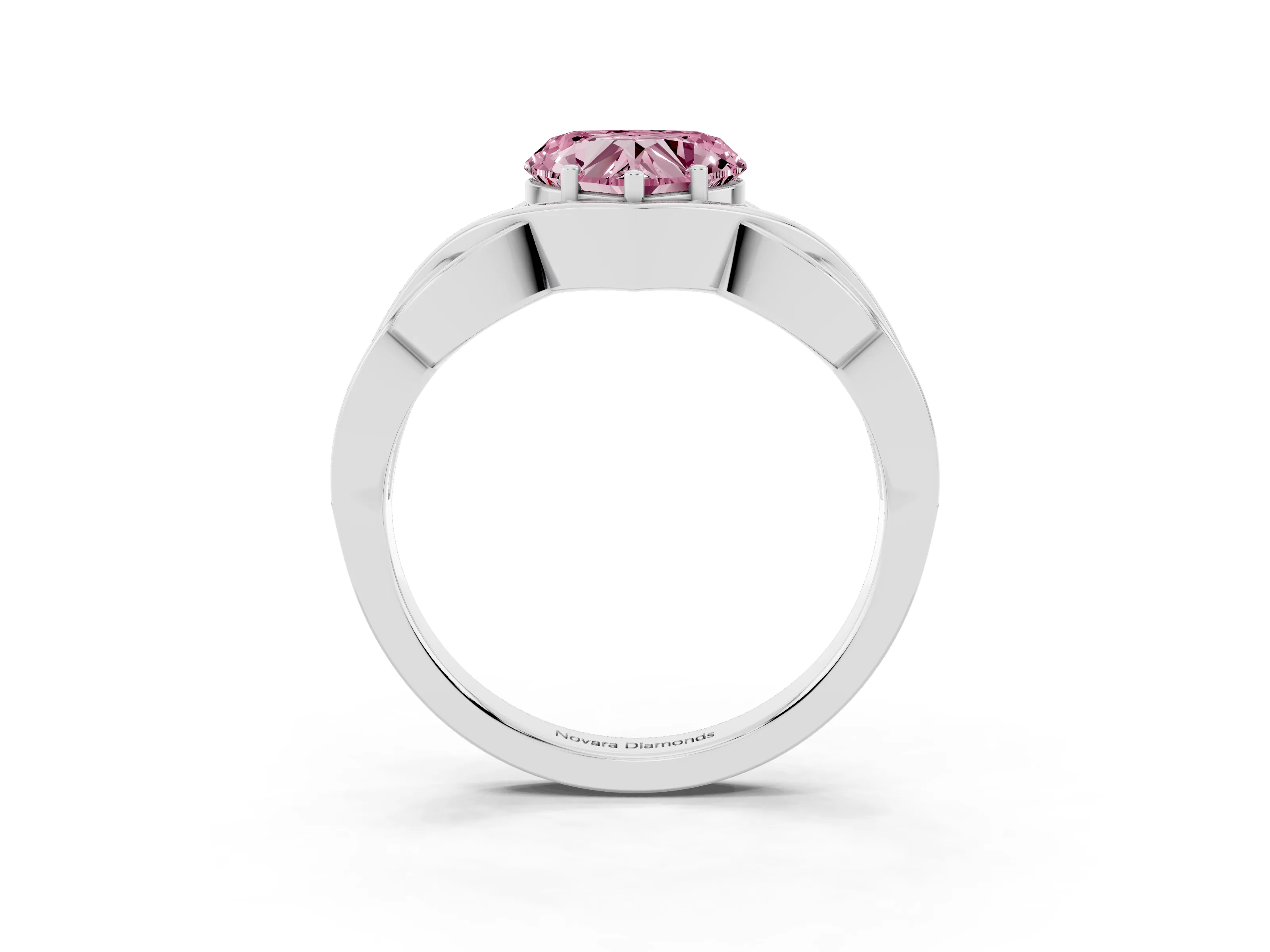 Fancy Pink Heart Cut Diamond Solitaire Ring Set in Platinum with Intertwined Band