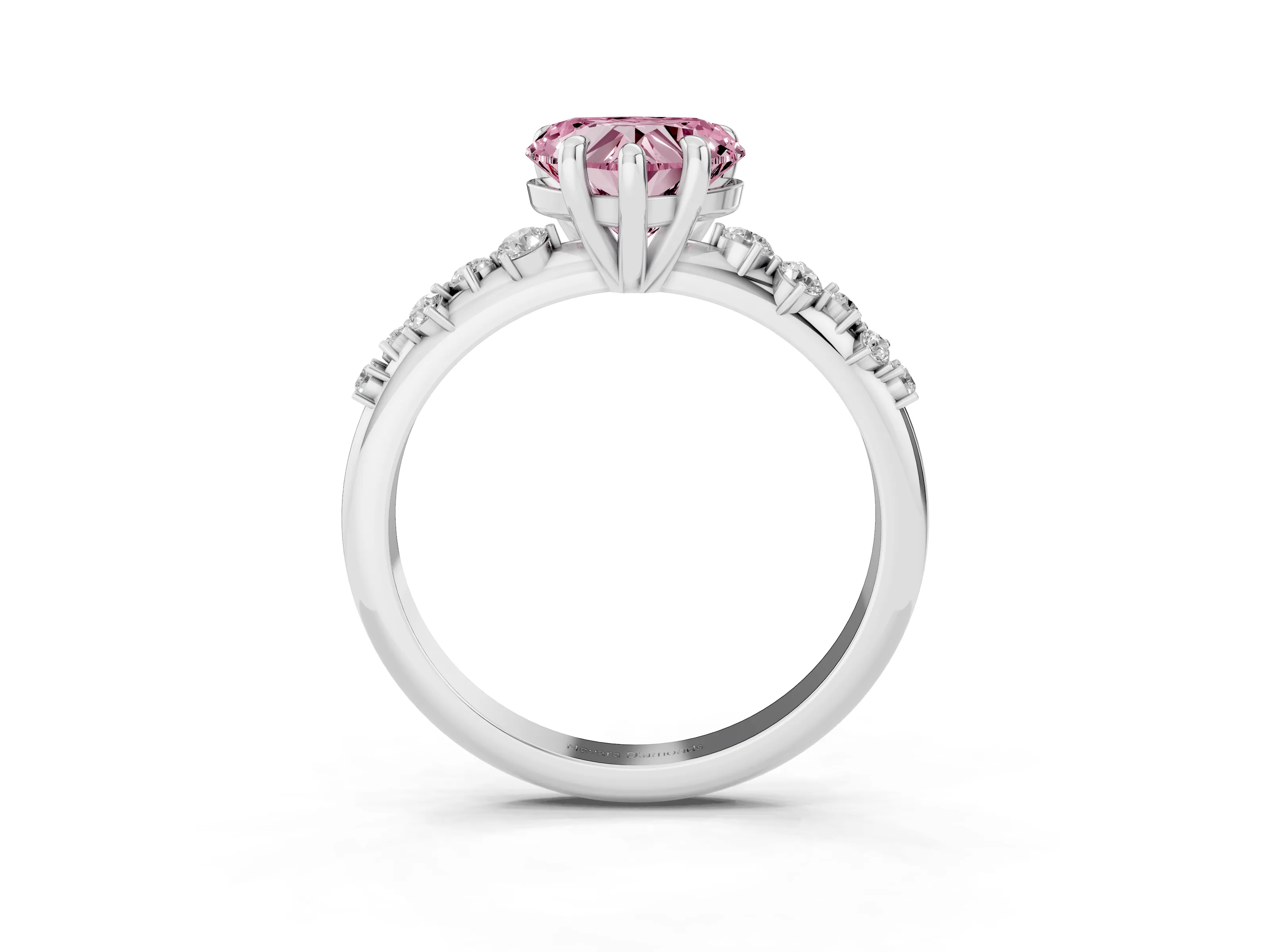 Fancy Pink Heart Cut Diamond Solitaire Vine Band Ring Set in Platinum with Round Accents and Prong Setting