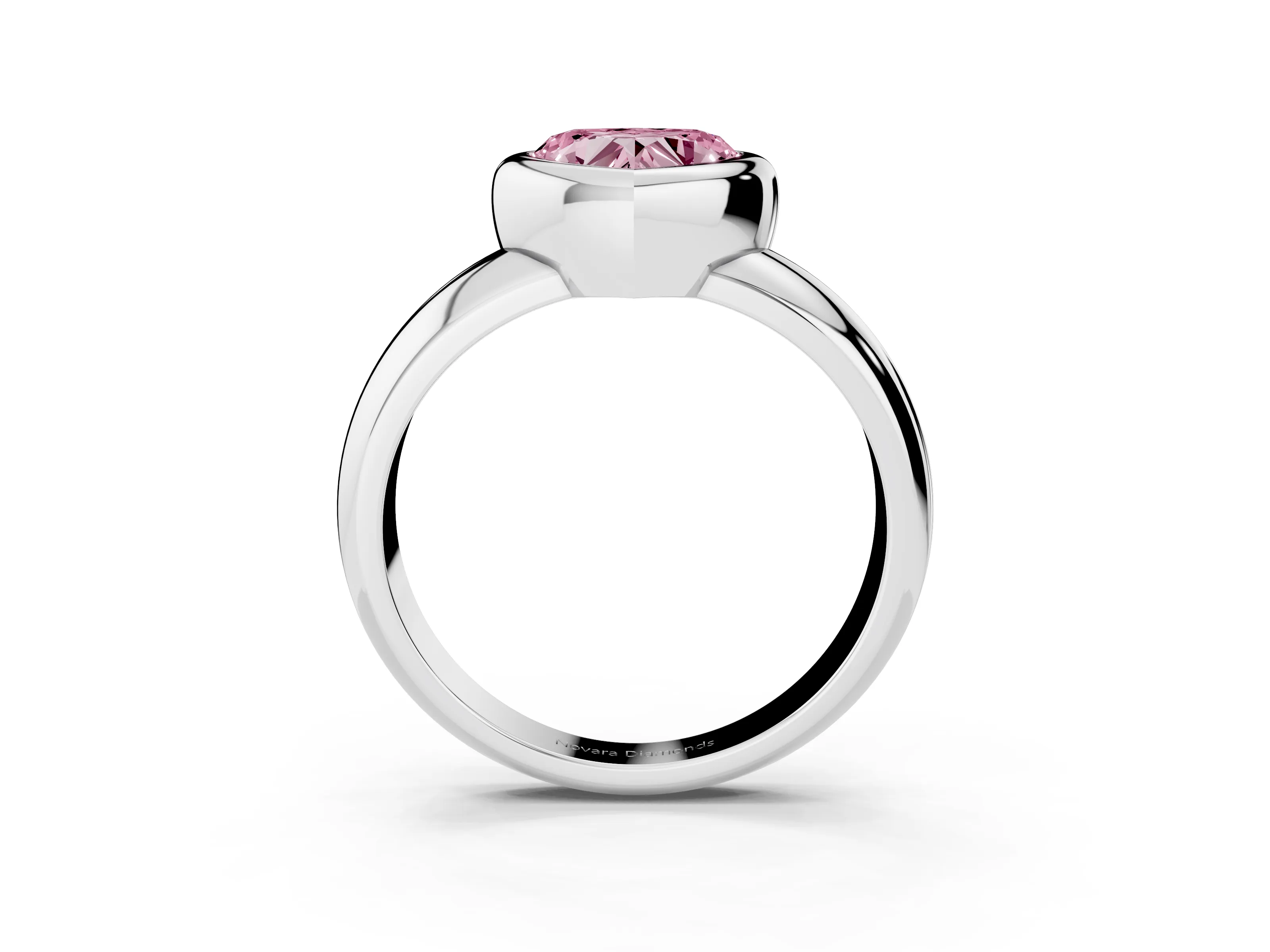 Fancy Pink Bezel Set Heart Cut Diamond Solitaire Ring Set in White gold with Wide Band