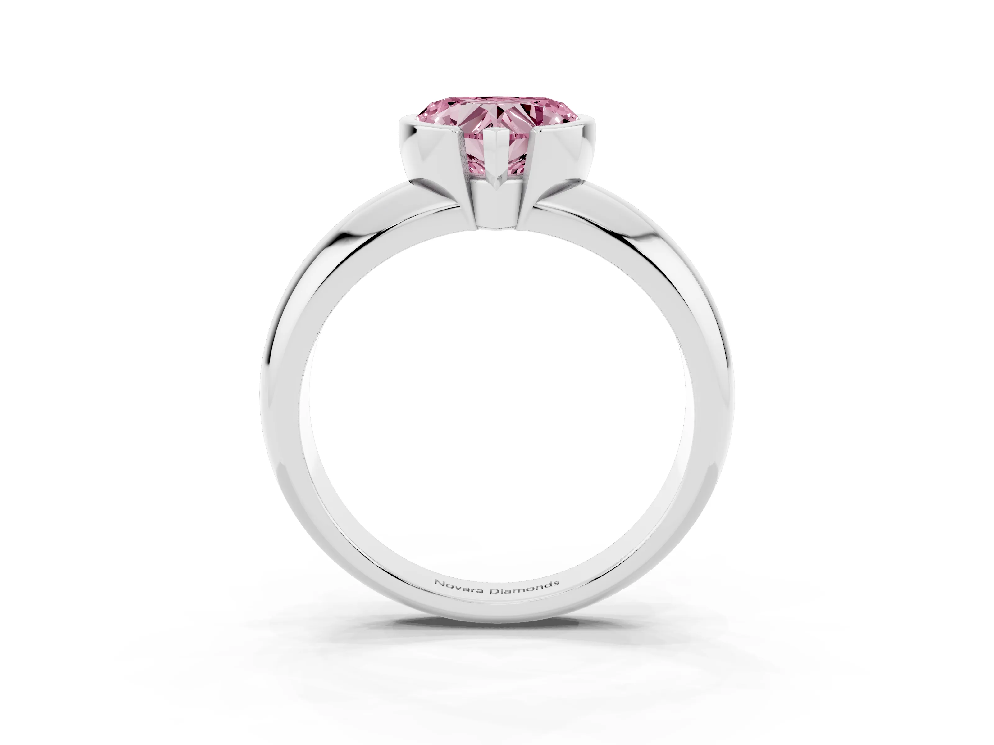 Fancy Pink Heart Cut Diamond Solitaire Tension Set Ring Set in White gold with Wide Band
