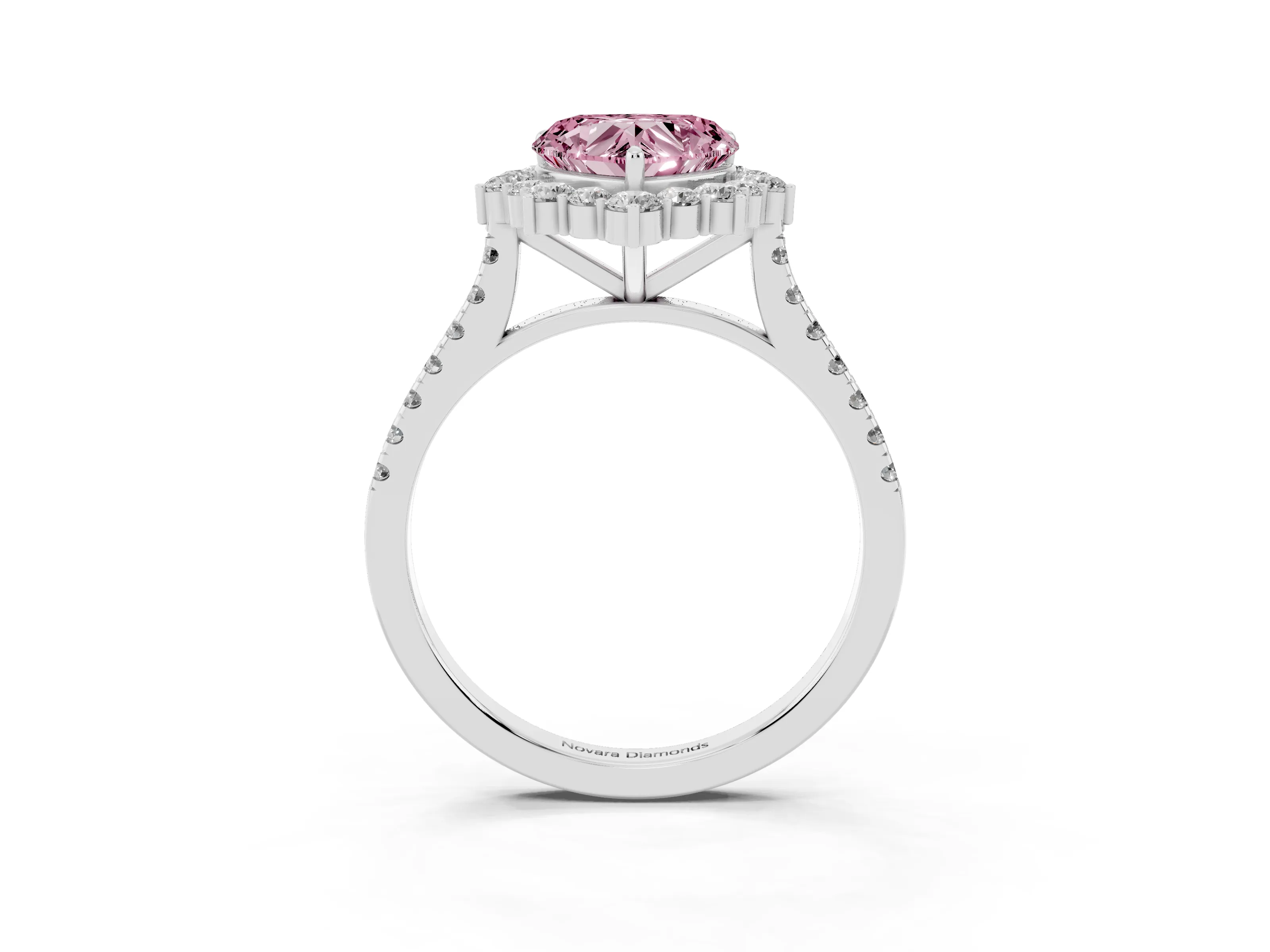 Fancy Pink Heart Cut Diamond Halo Ring Set in Silver with Pavé Band and Prong Setting