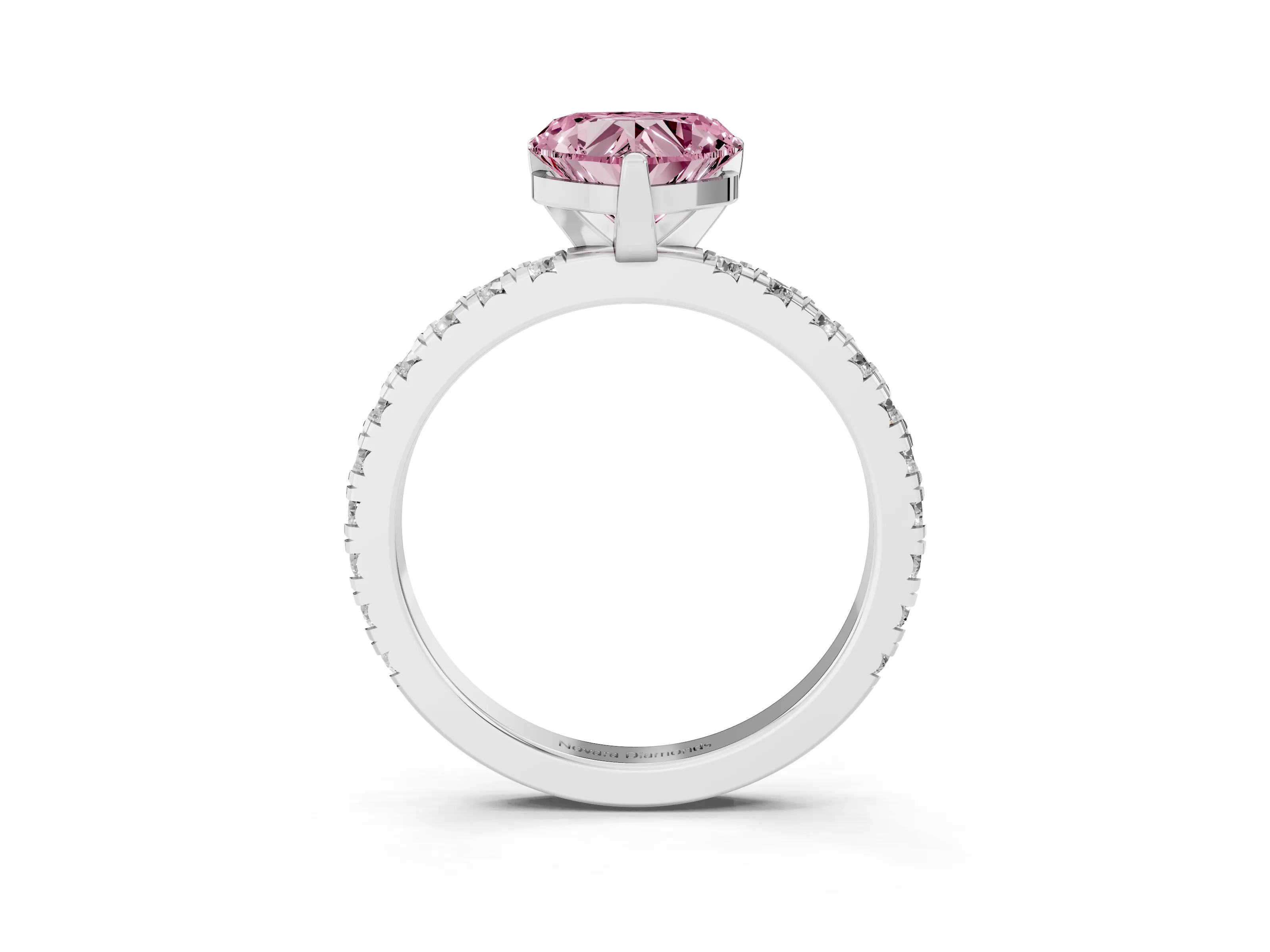 Fancy Pink Heart Cut Diamond Pavé Band Solitaire Set in Silver with Prong Setting