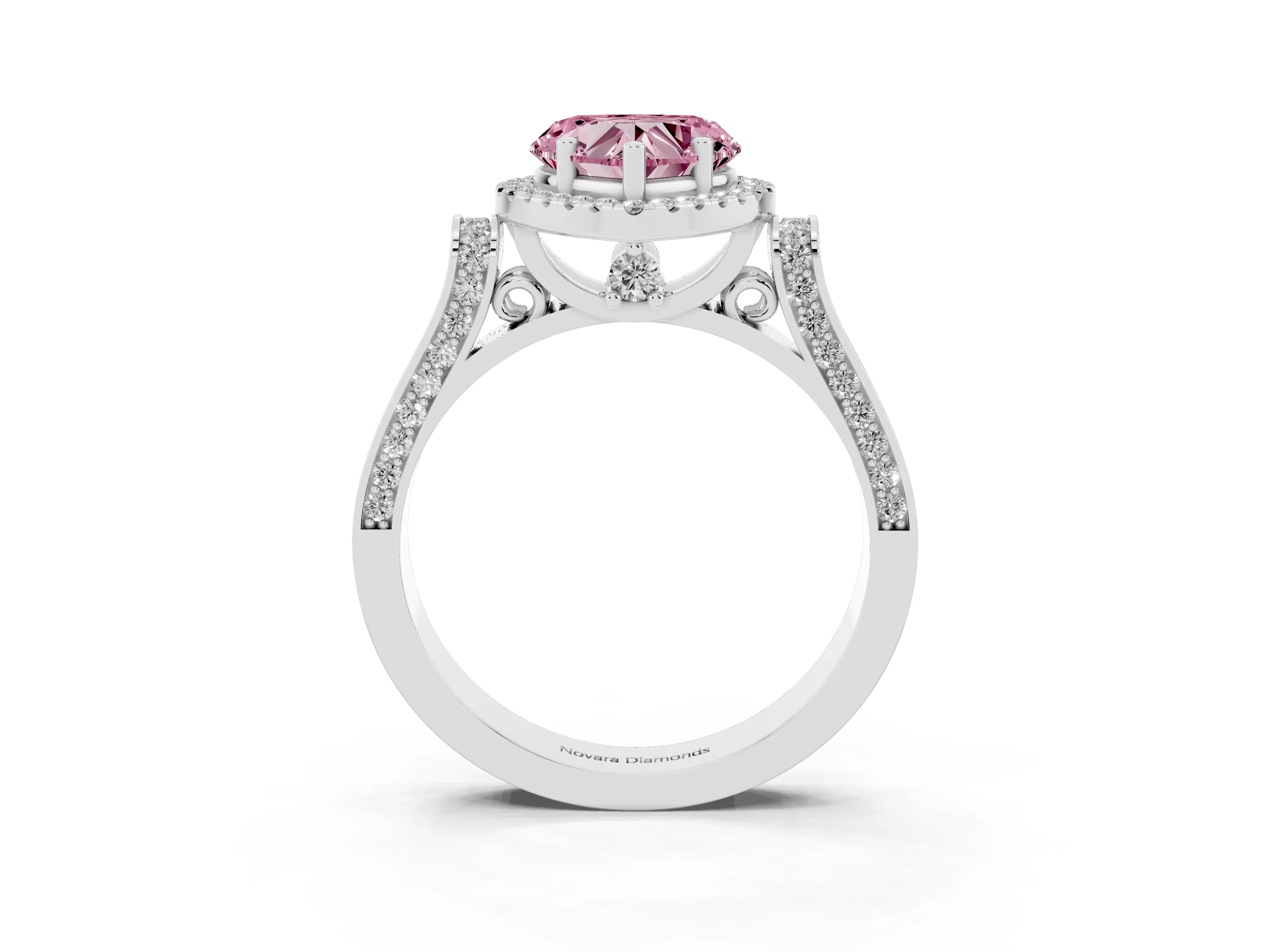 Fancy Pink Heart Cut Diamond Halo Ring Set in Platinum with Twist Band and Pavé Accents