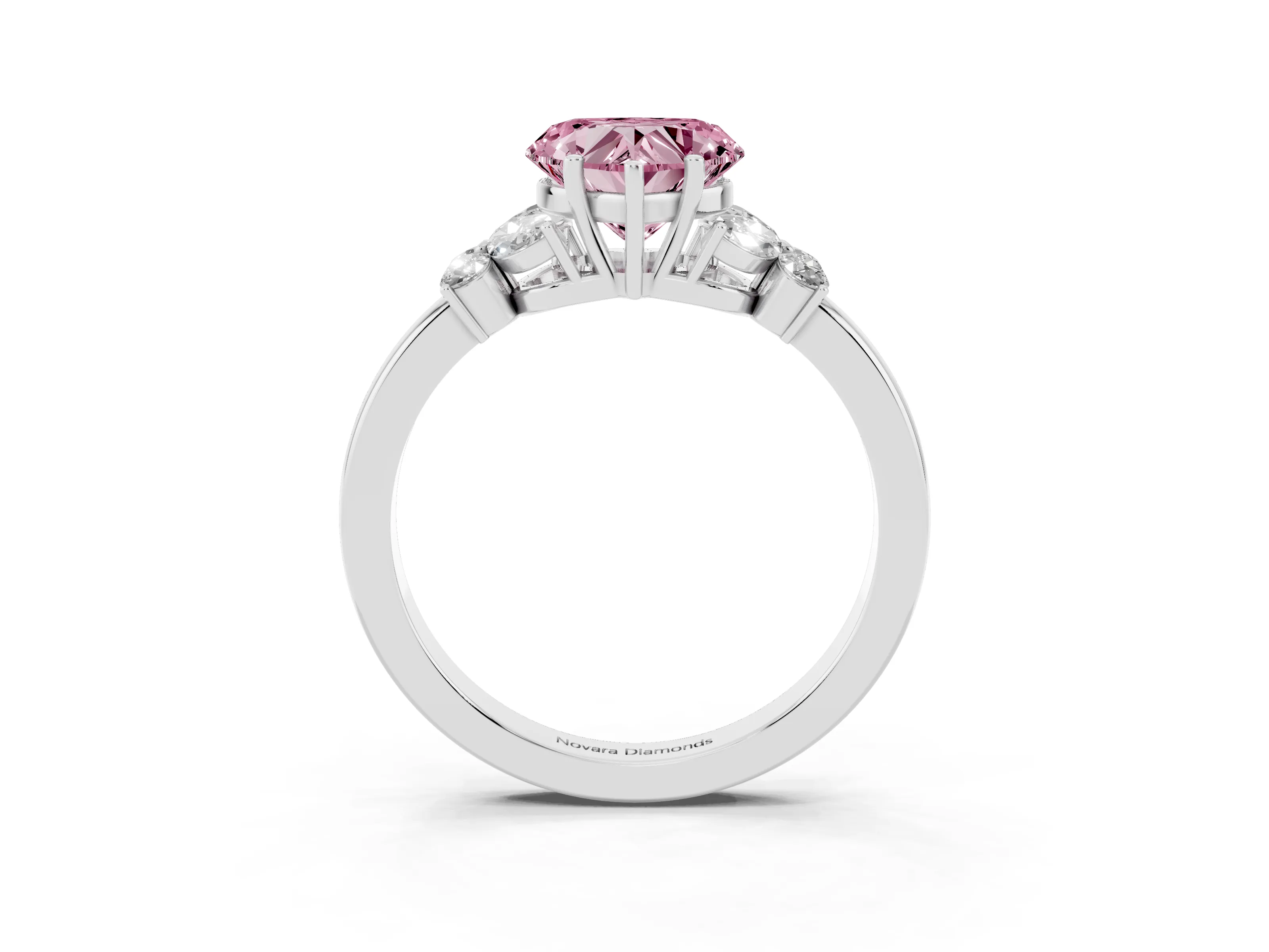 Fancy Pink Heart Cut Diamond Solitaire Floral Ring Set in Platinum with Marquise Petals and Prong Setting