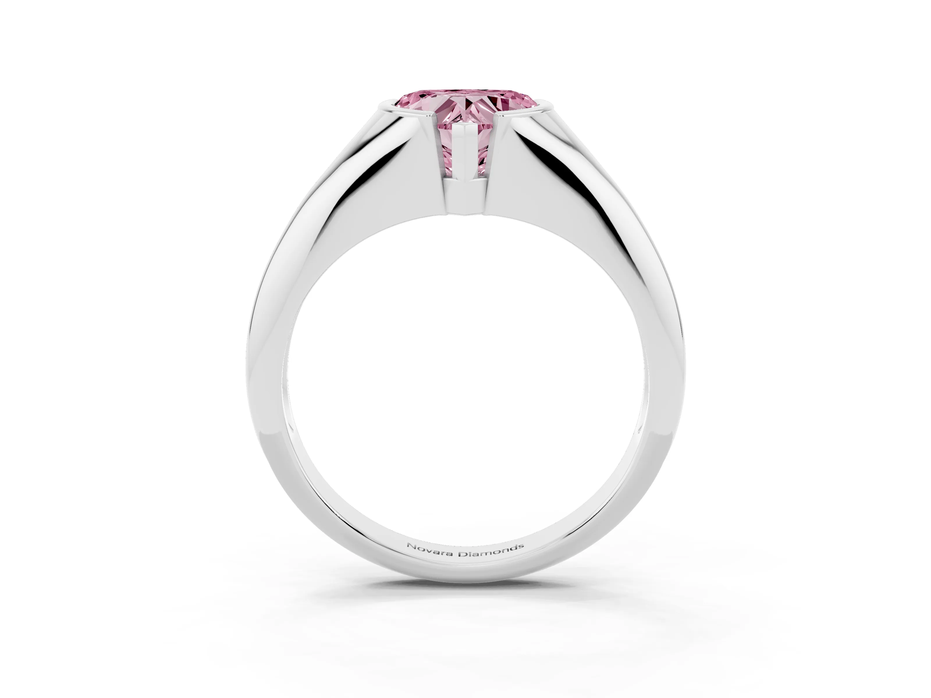 Fancy Pink Heart Cut Diamond Solitaire Tension Set Ring Set in Silver