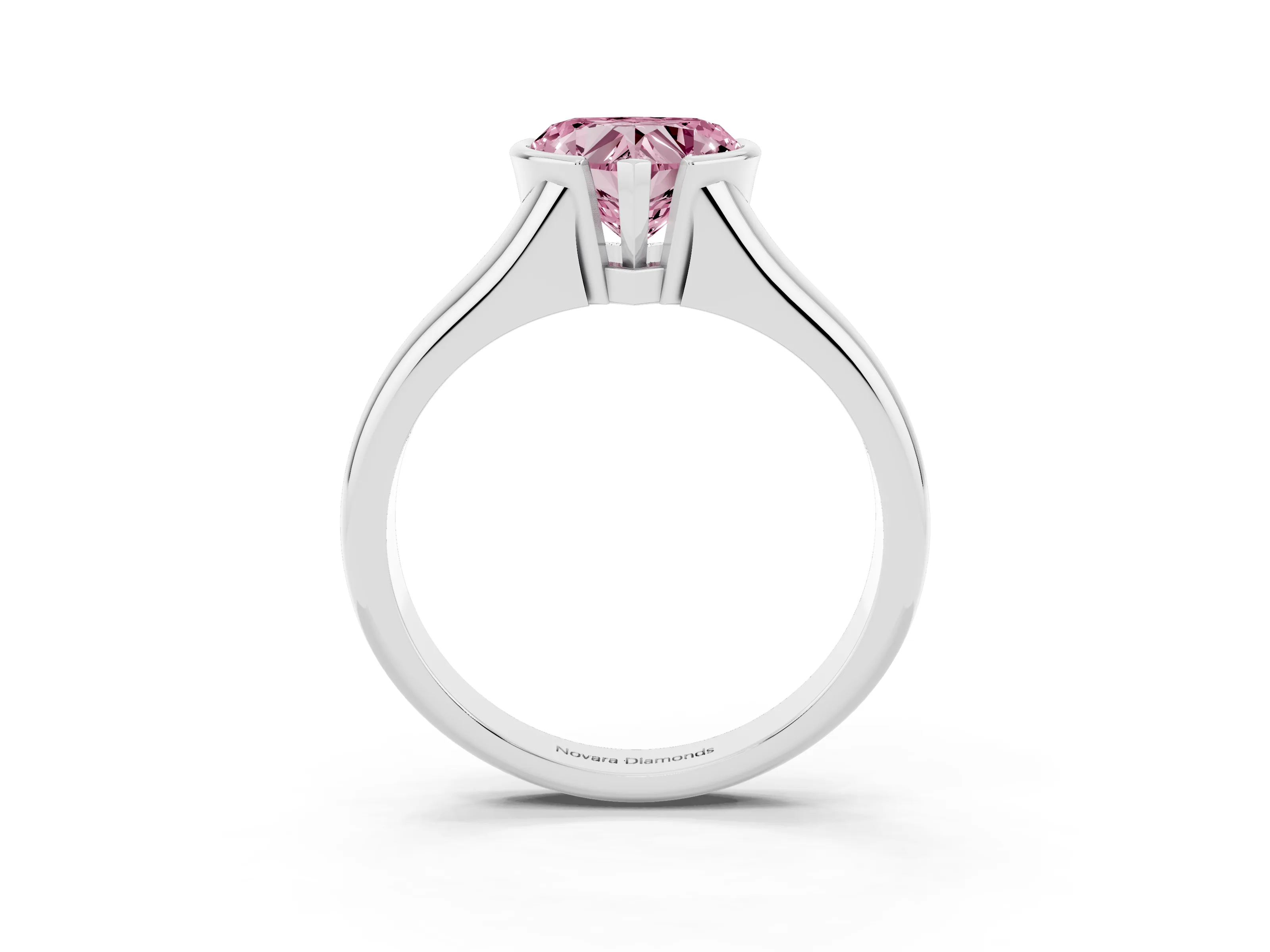 Fancy Pink Heart Cut Diamond Solitaire Tension Set Ring Set in Silver with Split Shank Band