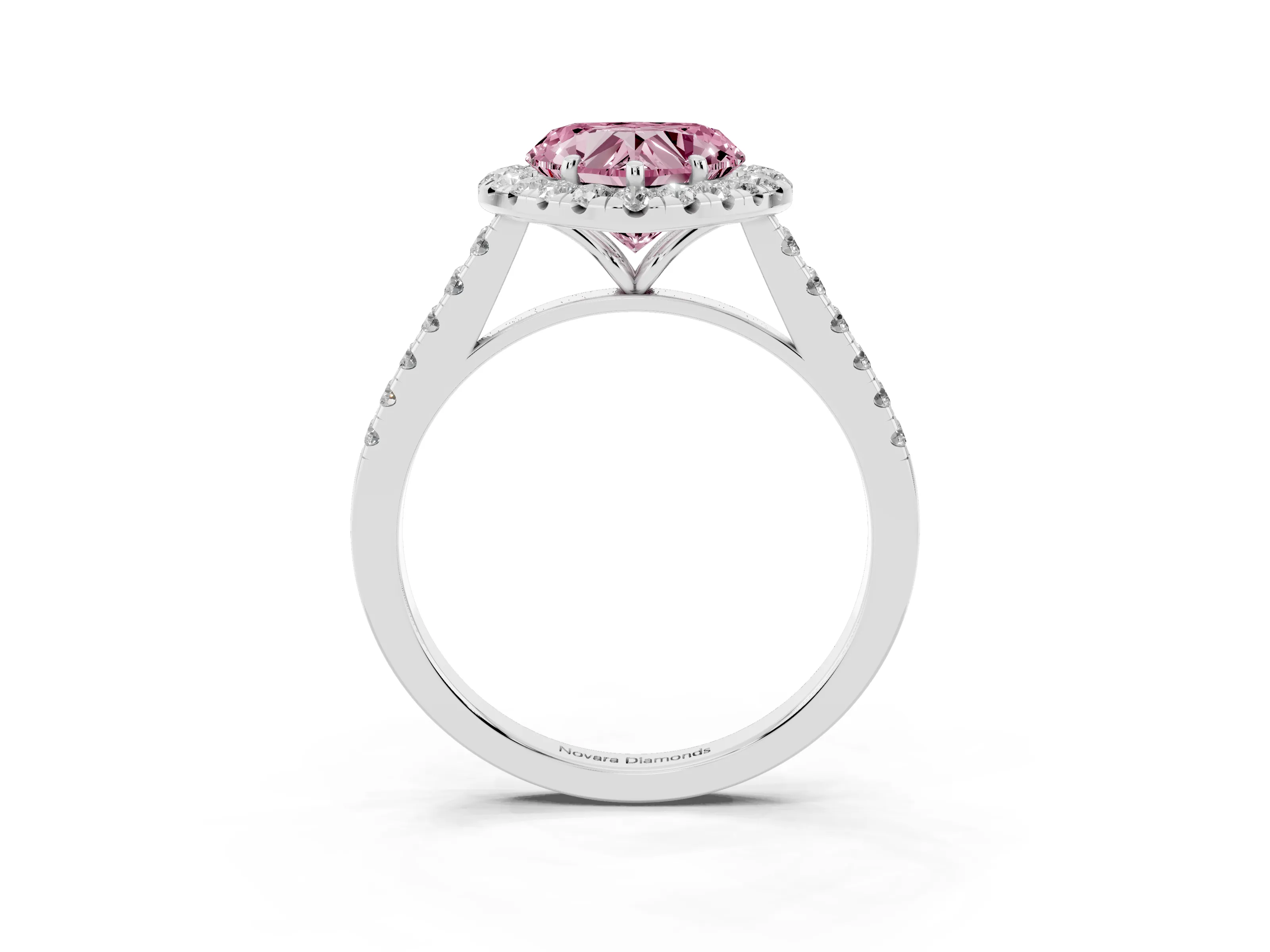 Fancy Pink Heart Cut Diamond Halo Pavé Engagement Ring Set in Platinum with Prong Setting