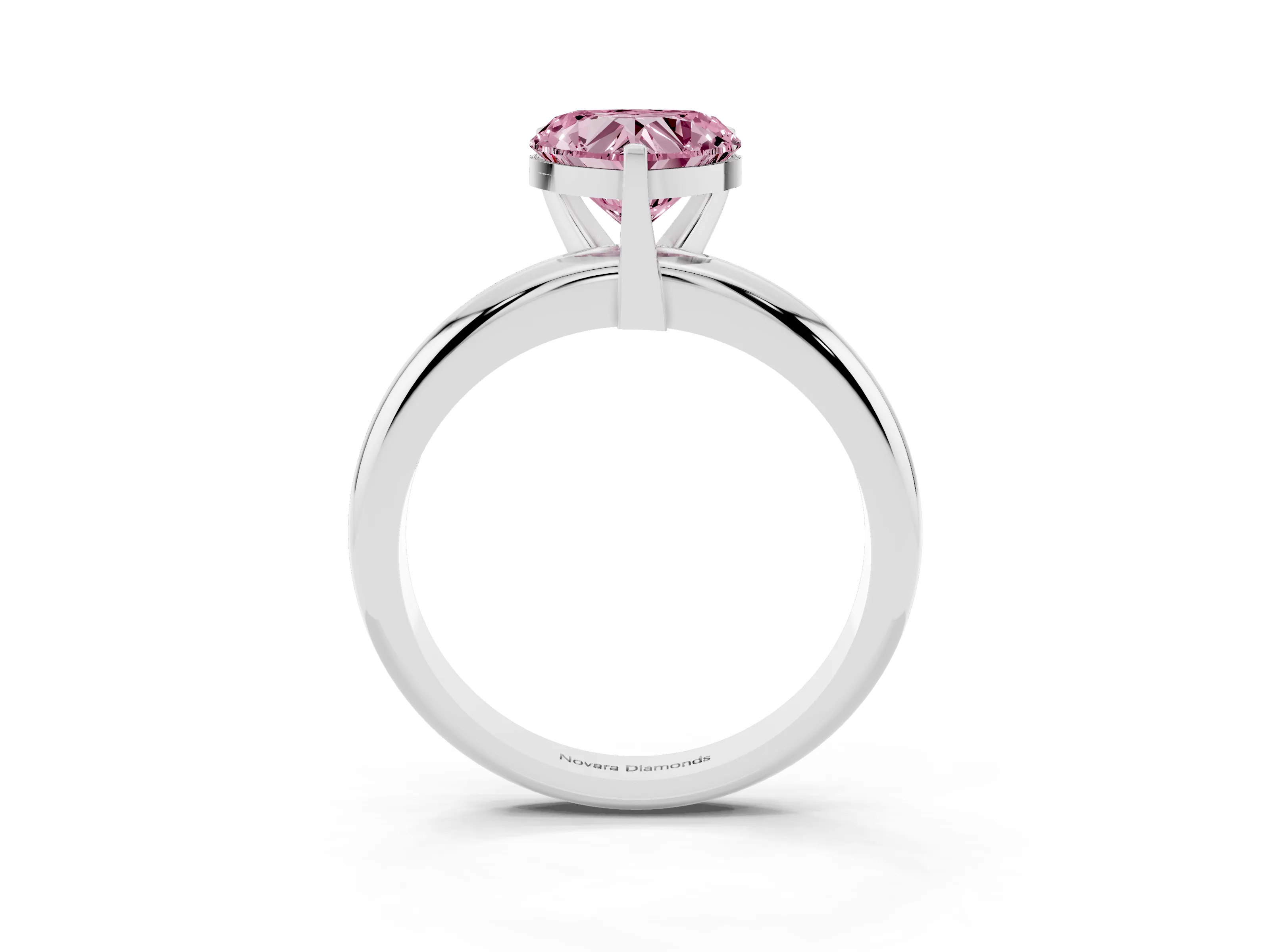Fancy Pink Heart Cut Diamond Solitaire Engagement Ring Set in White gold with Round Band and Prong Setting