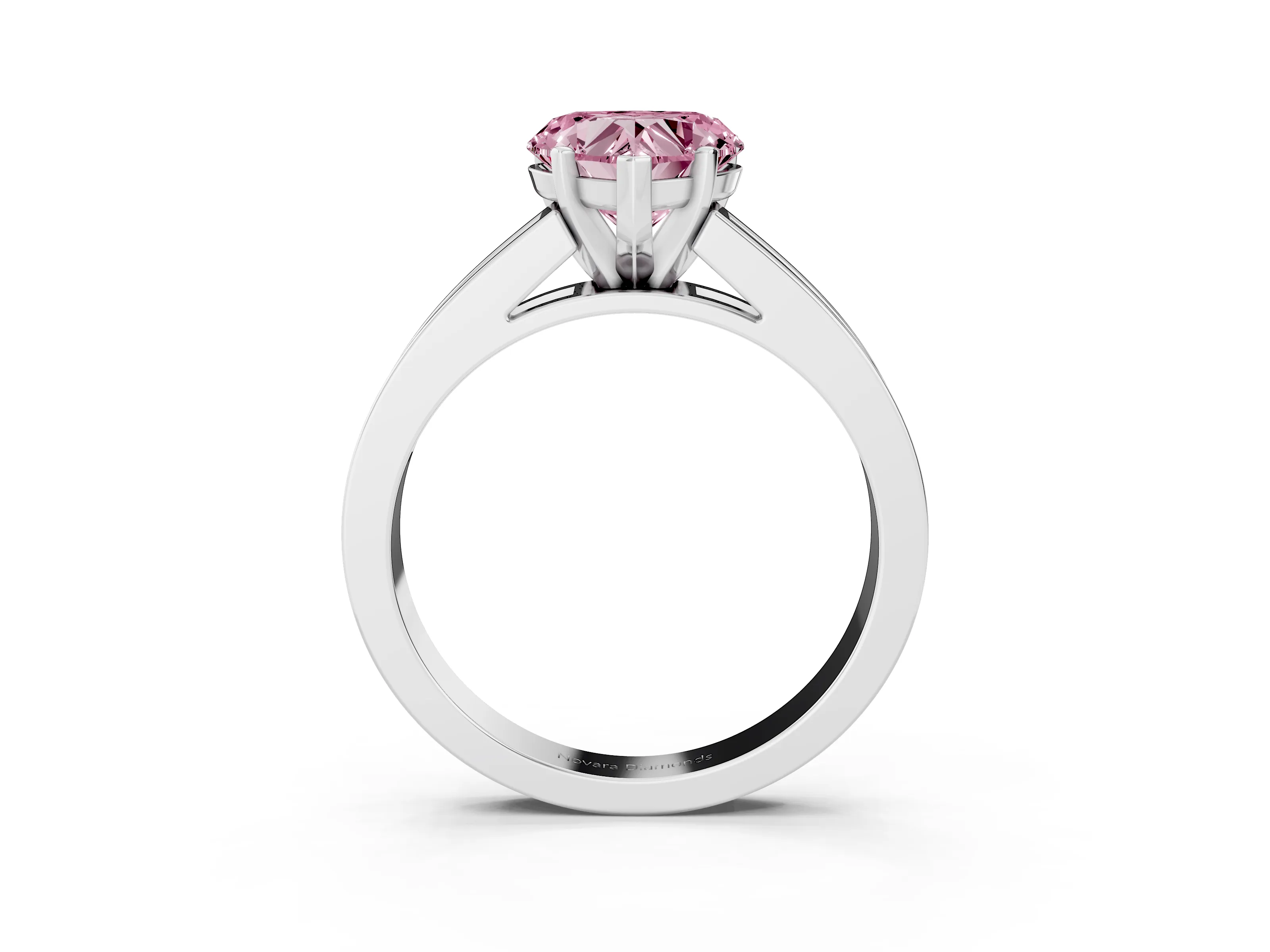 Fancy Pink Heart Cut Diamond Solitaire Ring Set in White gold with Channel-Set Band and Prong Setting