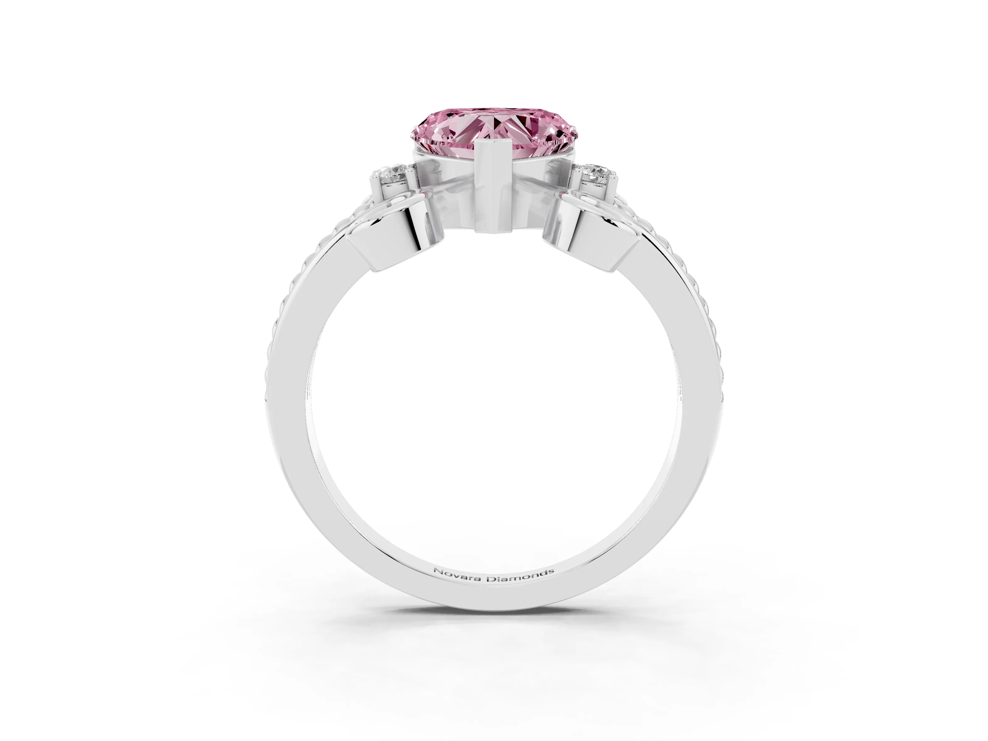 Fancy Pink Heart Cut Diamond Twisted Band Solitaire Ring Set in Platinum with Scroll Prongs