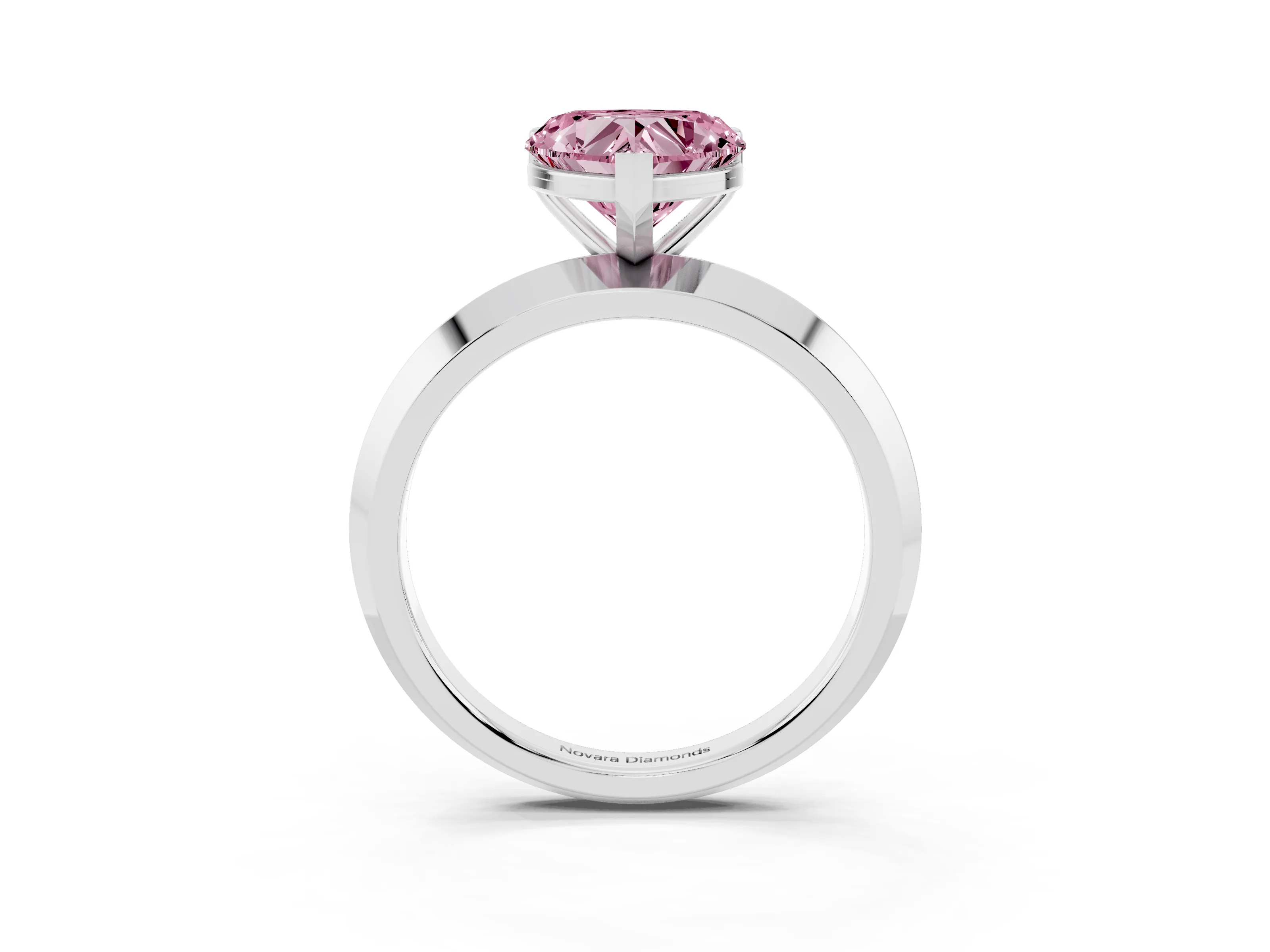 Fancy Pink Heart Cut Diamond Solitaire Engagement Ring Set in Silver with Flat Band and Prong Setting