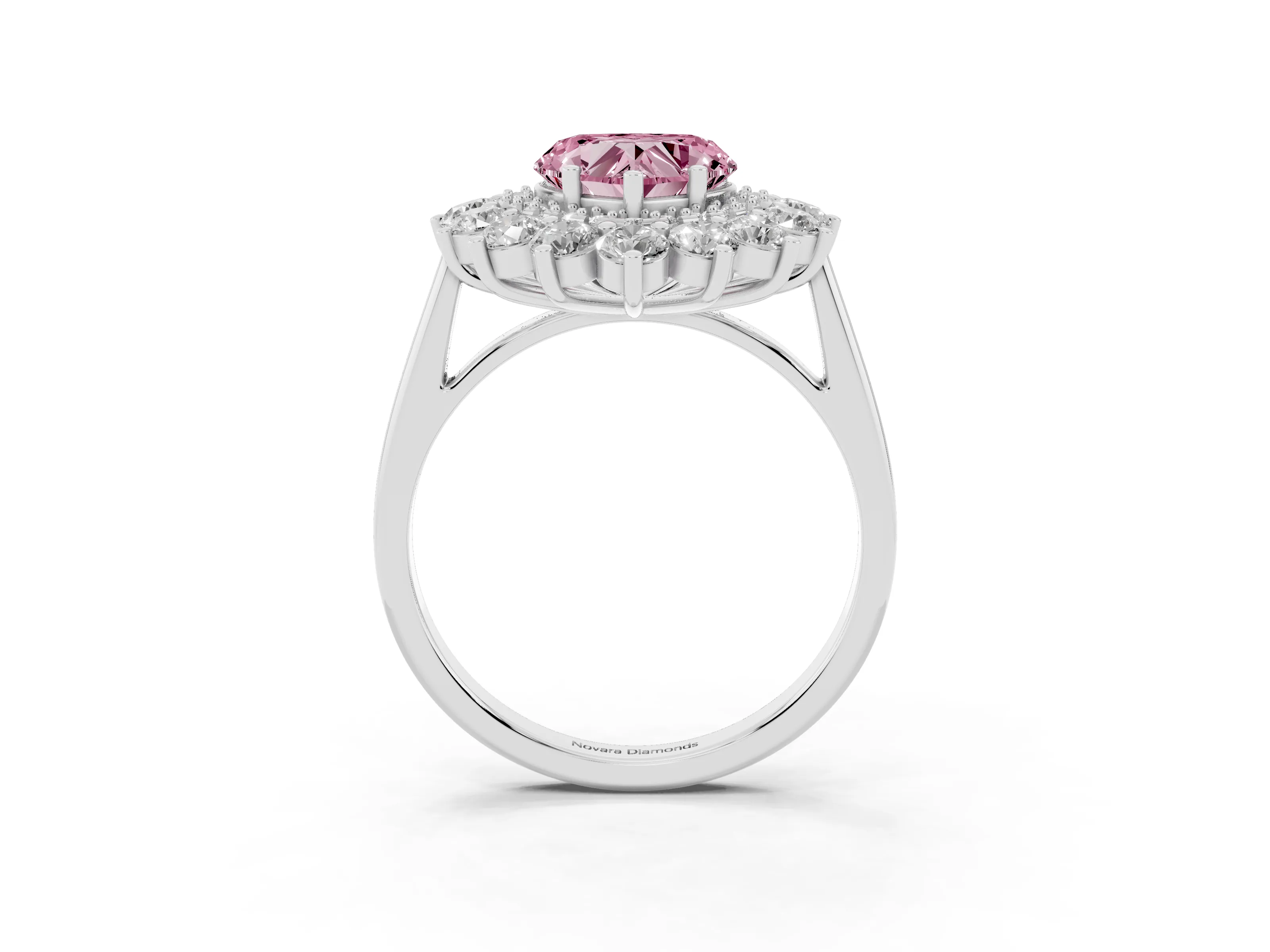 Fancy Pink Heart Cut Diamond Floral Double Halo Ring Set in Silver with Round Petals