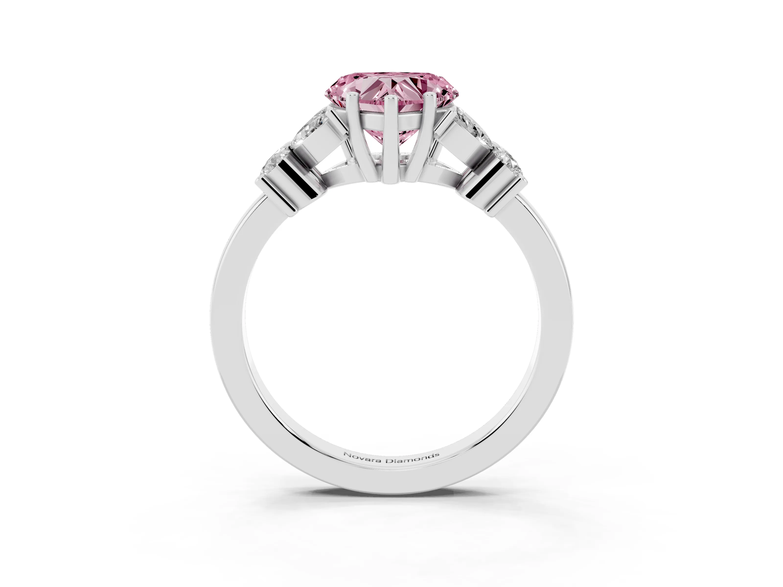 Fancy Pink Heart Cut Diamond Floral Cluster Ring Set in Platinum with Marquise Petals and Prong Setting