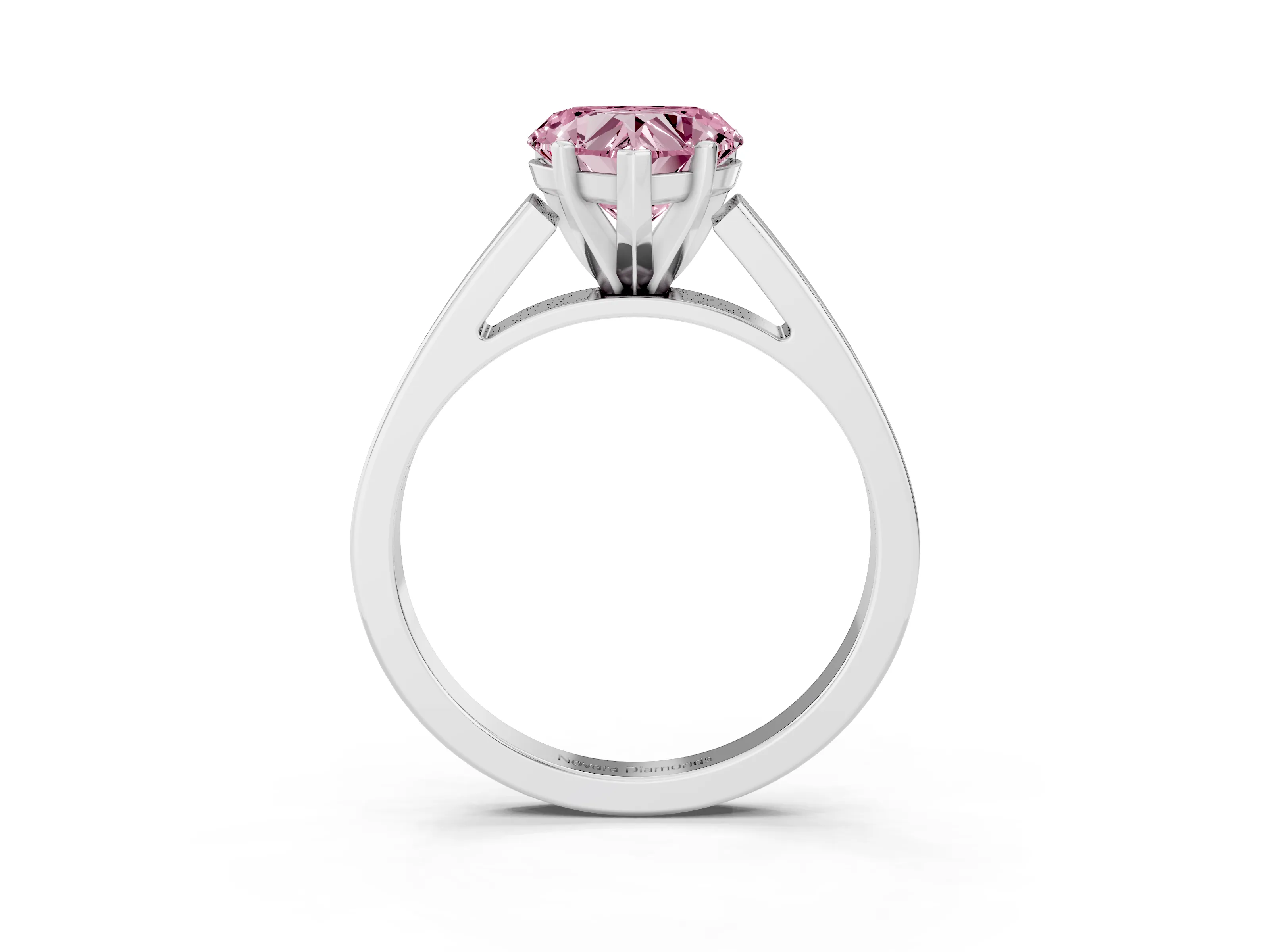 Fancy Pink Heart Cut Diamond Solitaire Engagement Ring Set in White gold with Prong Setting and Tapered Band