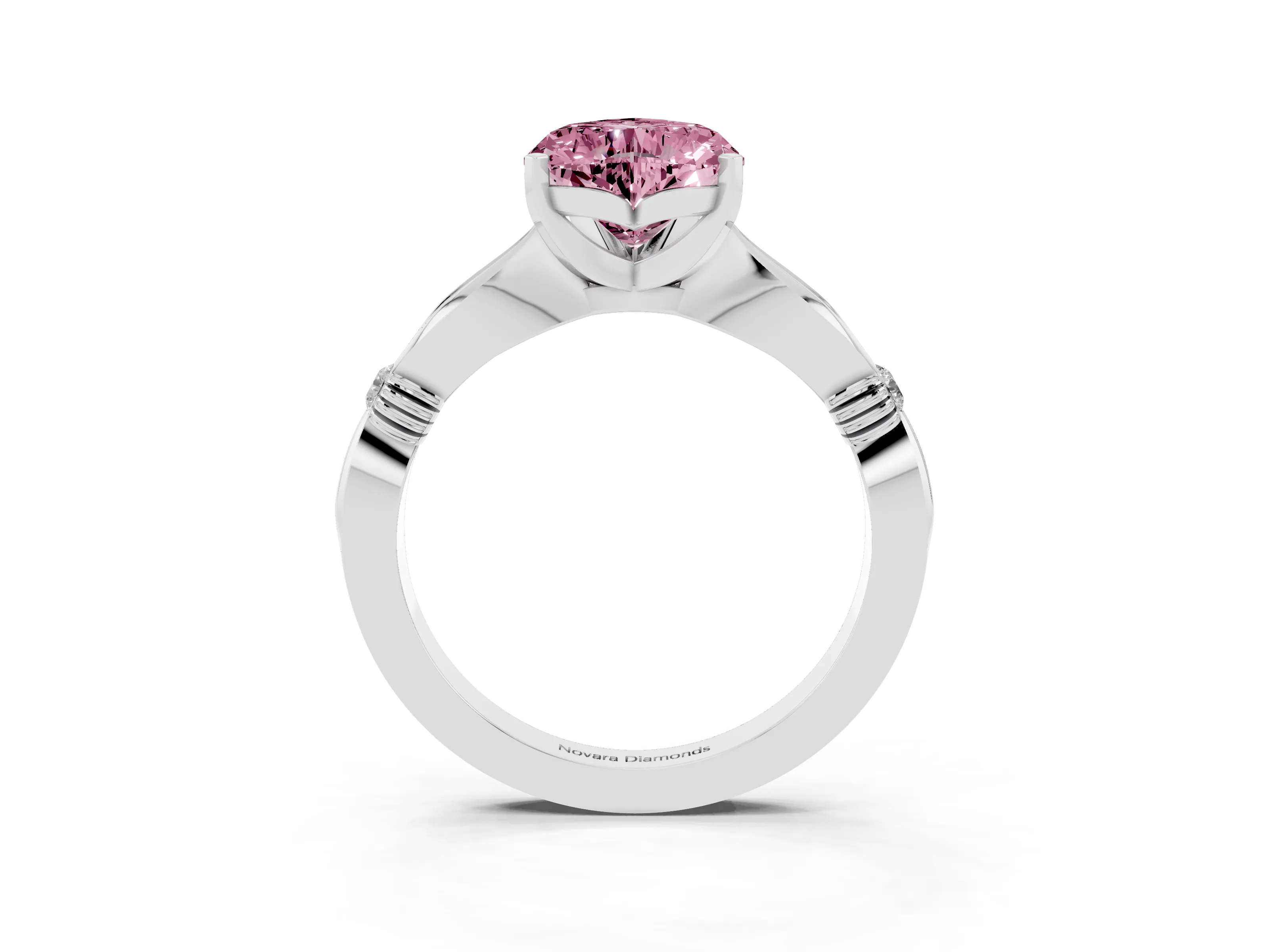 Fancy Pink Heart Cut Diamond Solitaire Twisted Band Ring Set in Silver with Accent Stones and Prong Setting