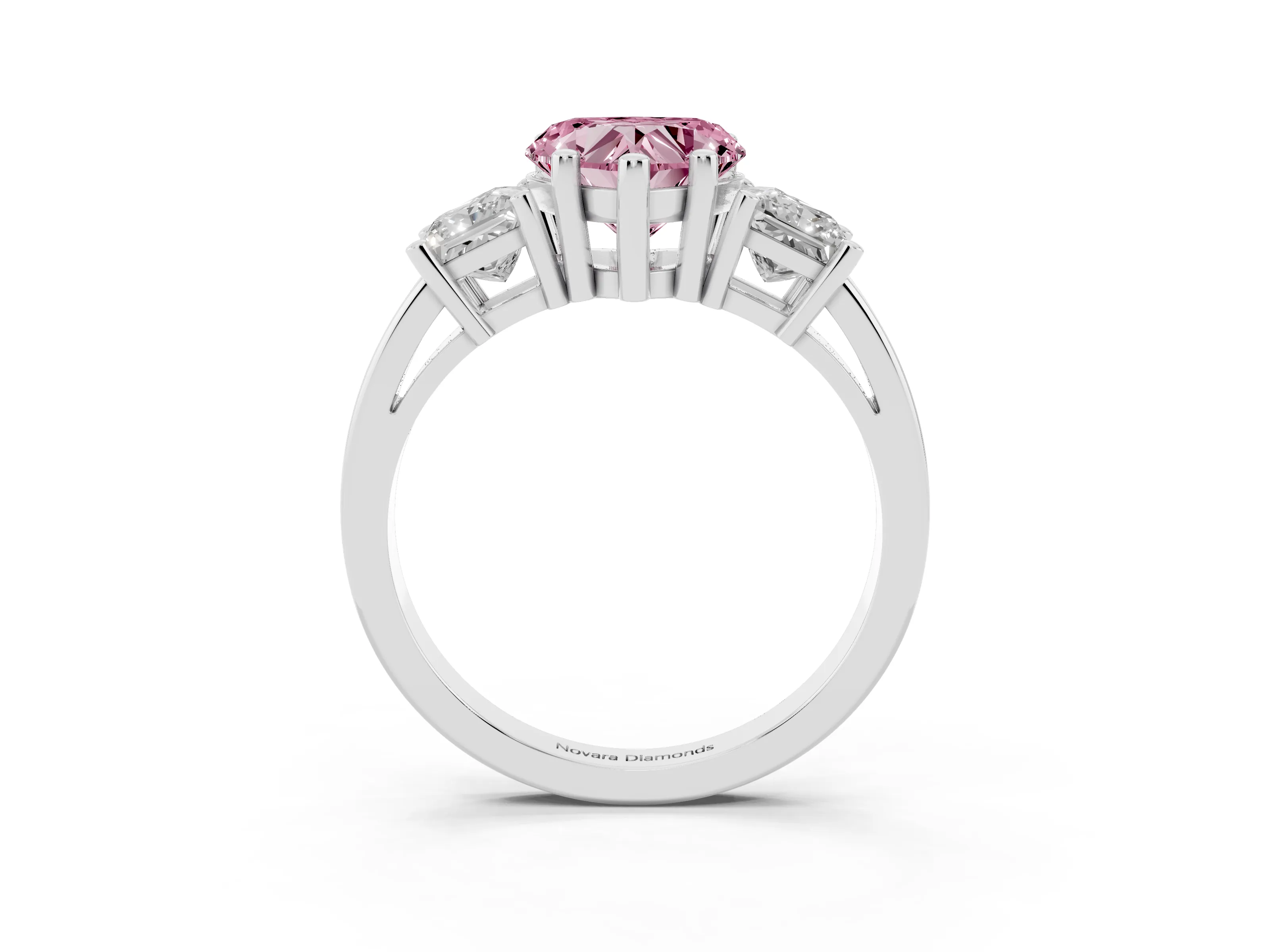 Fancy Pink Three-Stone Heart Cut Diamond Solitaire Ring Set in Silver with Prong Setting